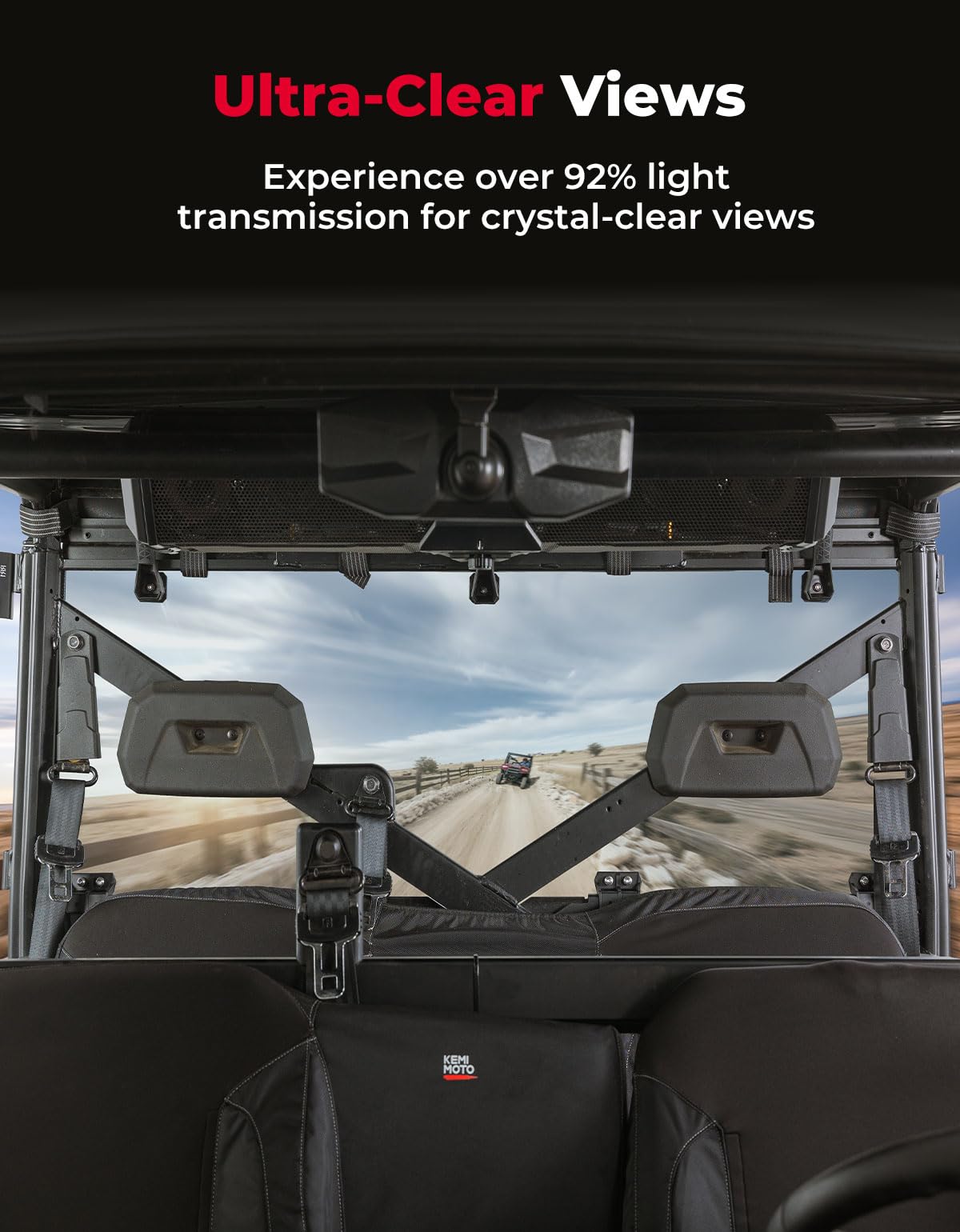 KEMIMOTO Hard Coated Rear Window, Pre-installed Back Windshield Compatible with Polaris Ranger XP 1000/Crew 2017-2026, Polaris Ranger 1000/Crew 2020-2026, Ranger XP 900/Crew 2013-2019