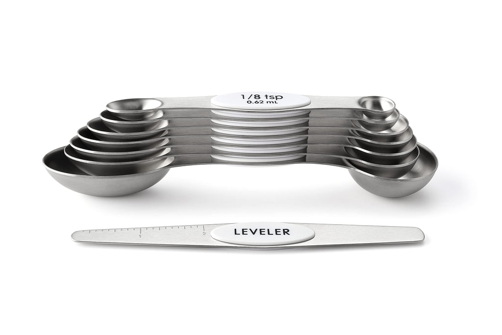 Spring Chef Stainless Steel Magnetic Measuring Spoons Set with Strong N45 Magnets, Heavy Duty Metal Kitchen Gadgets for Baking & Cooking, Fits in Most Kitchen Spice Jars, Set of 8 with Leveler, Black