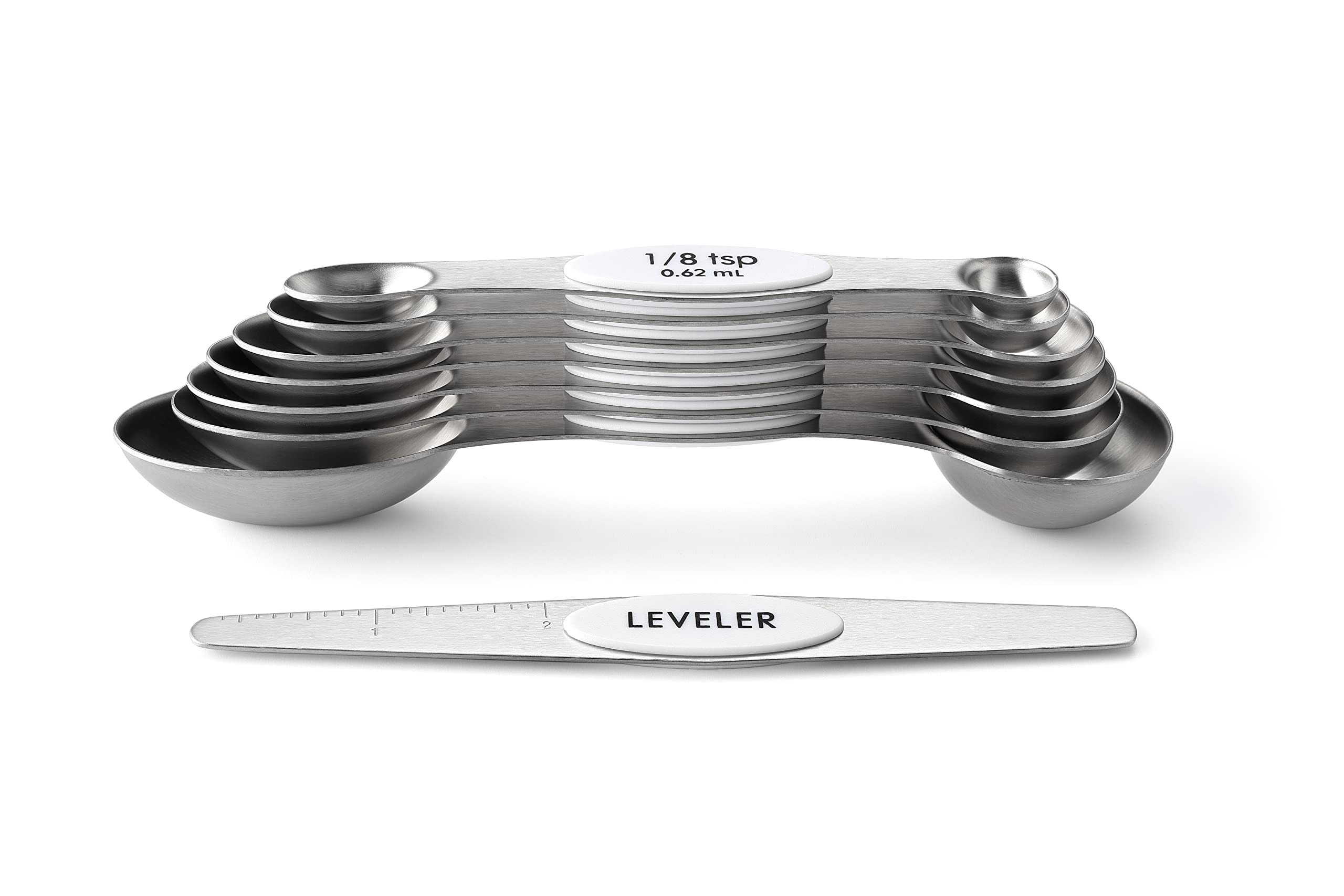 Spring Chef Stainless Steel Magnetic Measuring Spoons Set with Strong N45 Magnets, Heavy Duty Metal Kitchen Gadgets for Baking & Cooking, Fits in Most Kitchen Spice Jars, Set of 8 with Leveler, Black