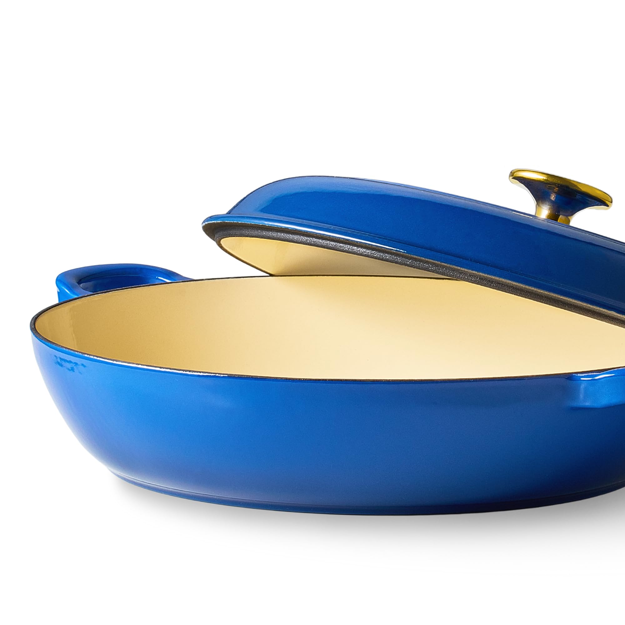 CAROTE 3.4QT Enameled Cast Iron Braiser Pan, Shallow Dutch Oven Casserole Skillets, Non-Toxic Cast Iron Pot with Lid for Grilling, Searing, Baking, Dual Handles, All Stovetop Compatible, White