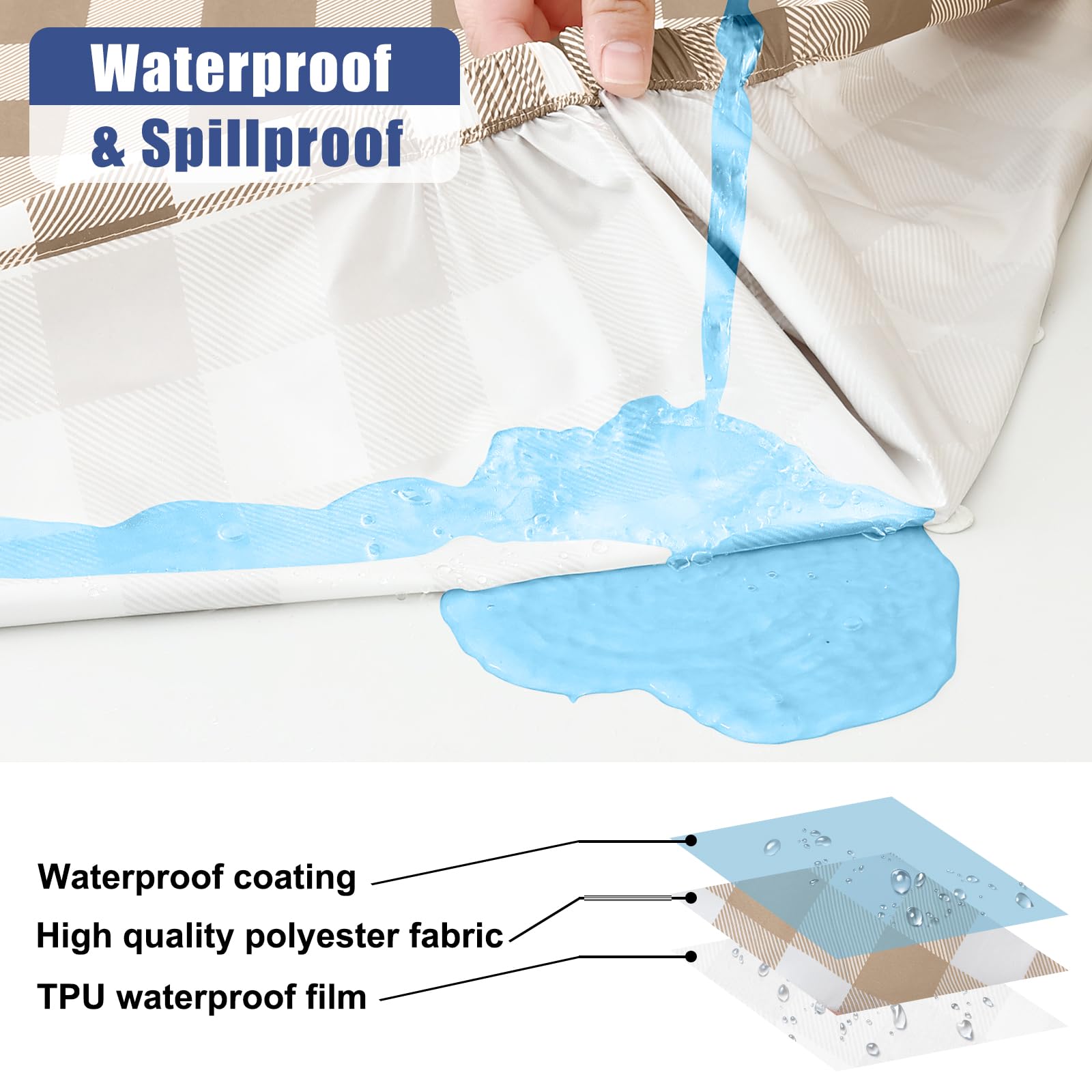 Smiry Picnic Table Cover with Bench Covers, Waterproof Elastic Fitted Tablecloths for 6 Foot Rectangle Tables, Washable Buffalo Plaid Tablecloth for Camping, Outdoor (Black & White, 30"x72")