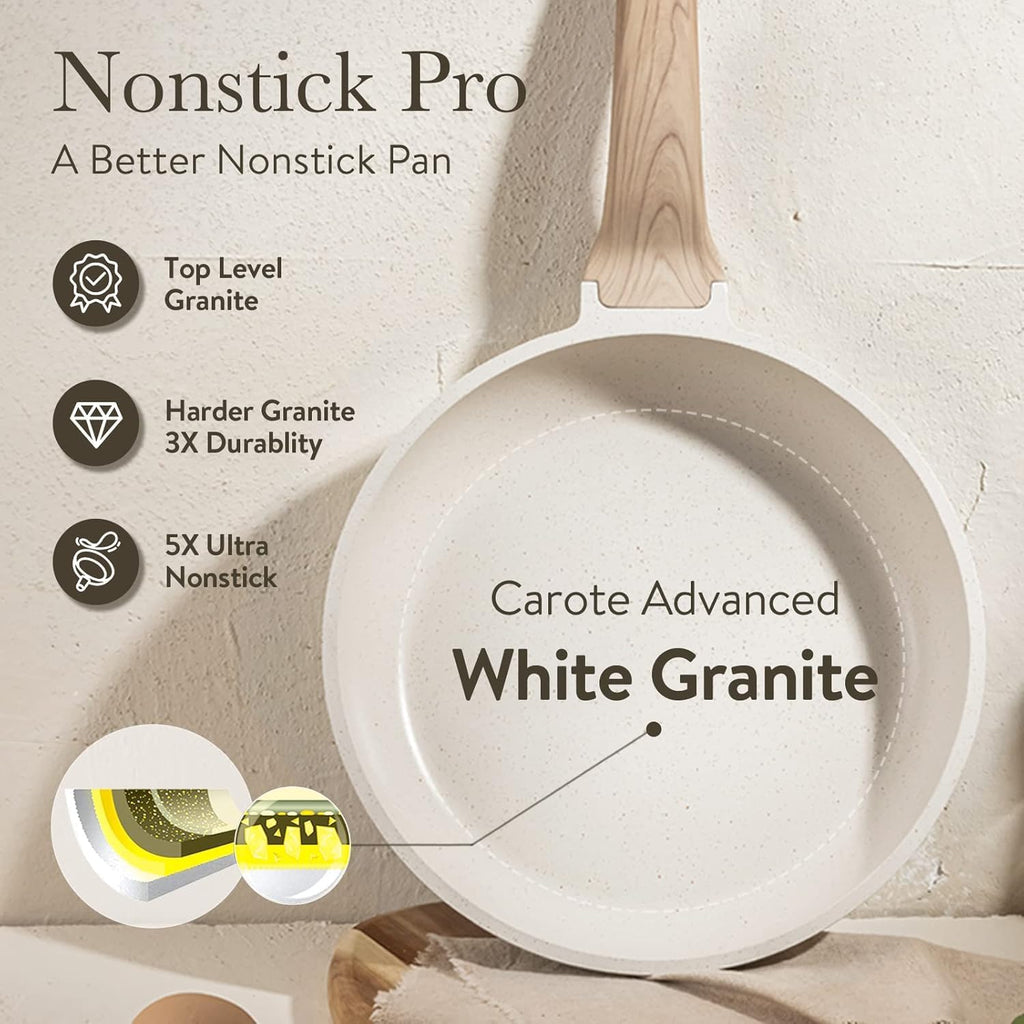 CAROTE Nonstick Frying Pan Skillet,Non Stick Granite Fry Pan Egg Pan Omelet Pans, Stone Cookware Chef's Pan, PFOA Free,Induction Compatible(Classic Granite, 8-Inch)
