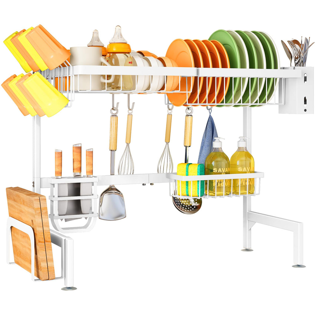 SNTD Over The Sink Dish Drying Rack - Adjustable Dish Rack for Kitchen Counter, Metal (Black)