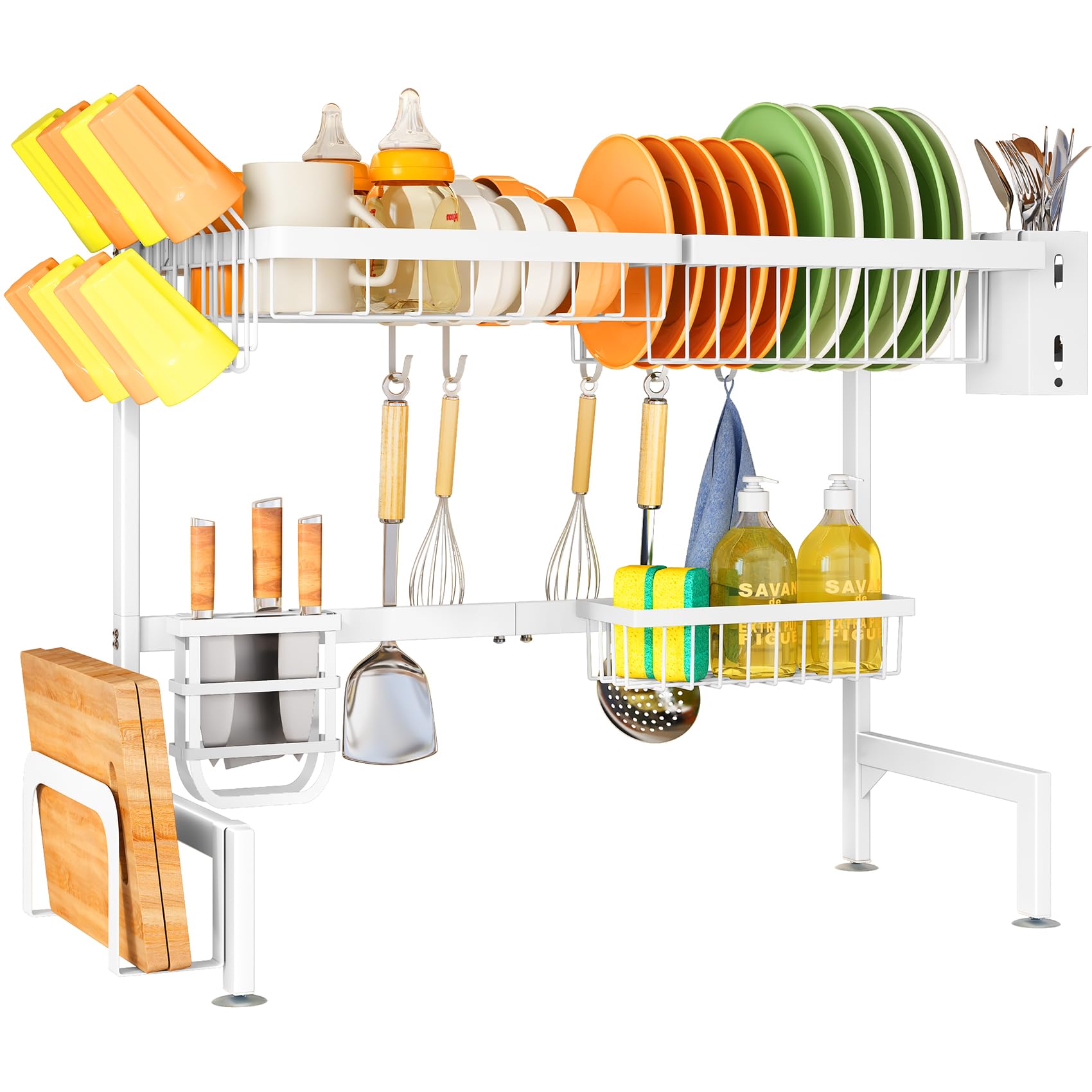 SNTD Over The Sink Dish Drying Rack - Adjustable Dish Rack for Kitchen Counter, Metal (Black)