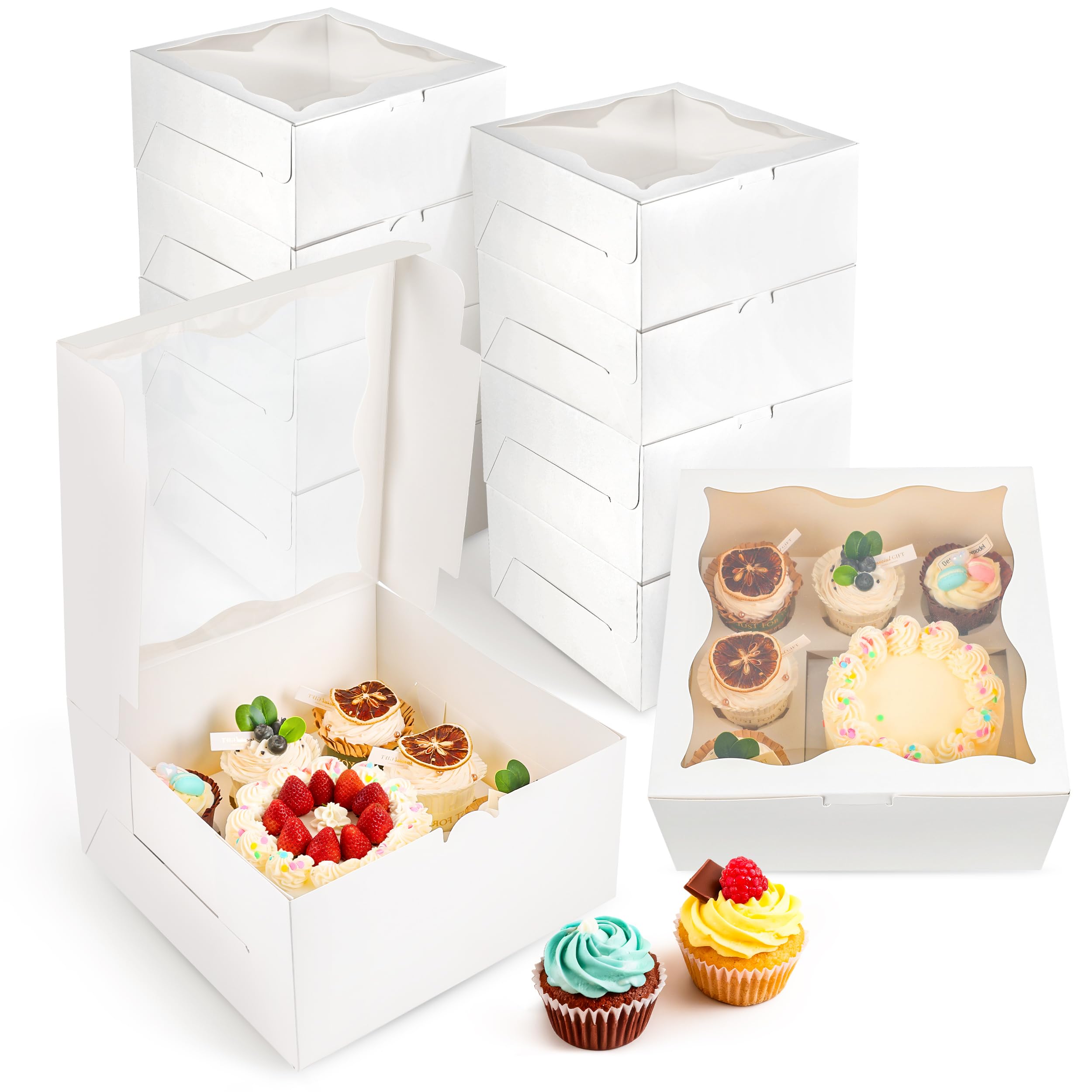 4 Packs 1+5 Bento Cake and Cupcake Box Bento Box with Clear Window Fit 5 Cupcakes and 1 Mini Cake for Packaging Gift Baked Goods