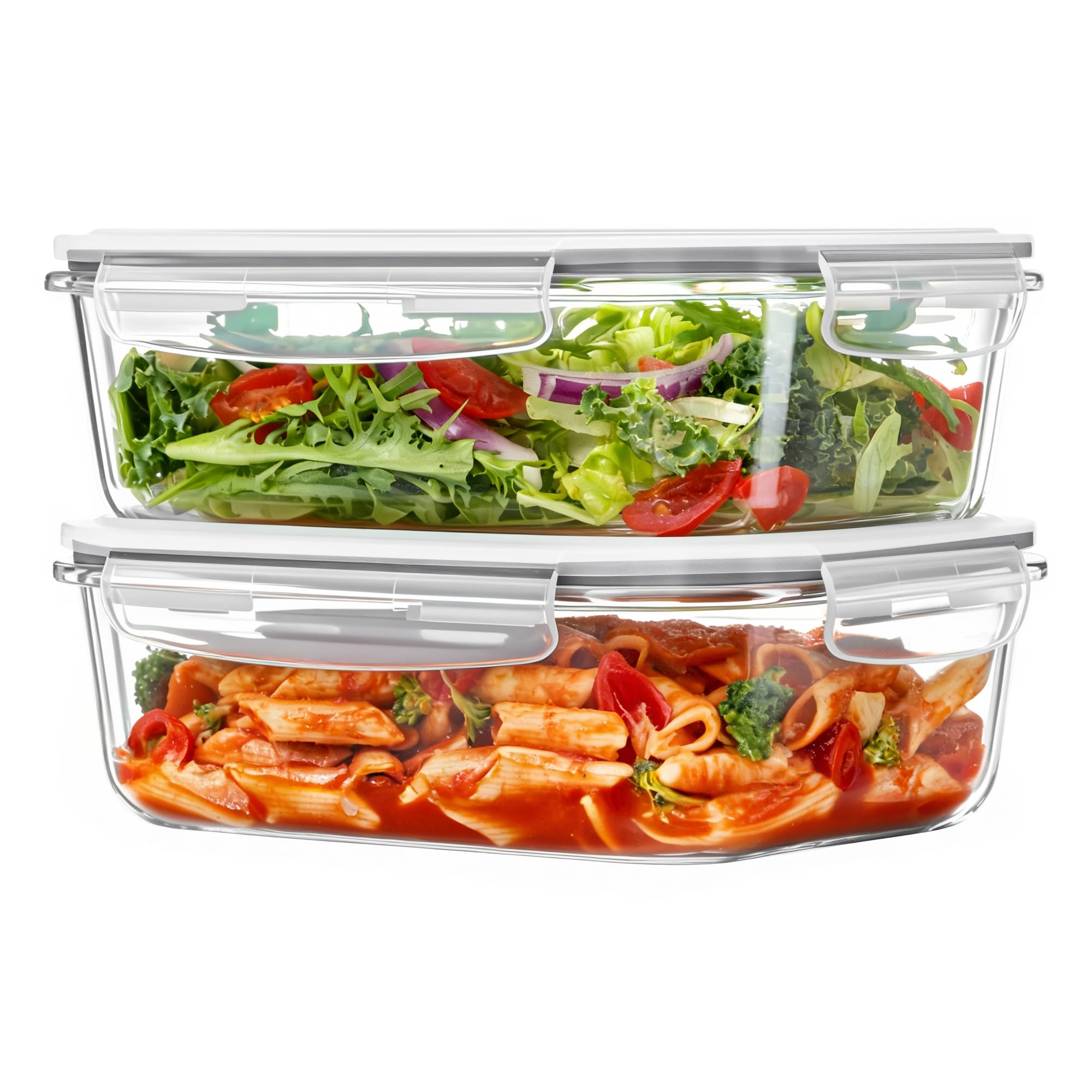 Vtopmart 2Pack 1860ml/63oz Large Glass Storage Containers with Lids, Meal Prep Food Container Set with Snap Airtight Lid for Baking, Microwave, Oven, Leak Proof, for Freezer, Dishwasher, Grey