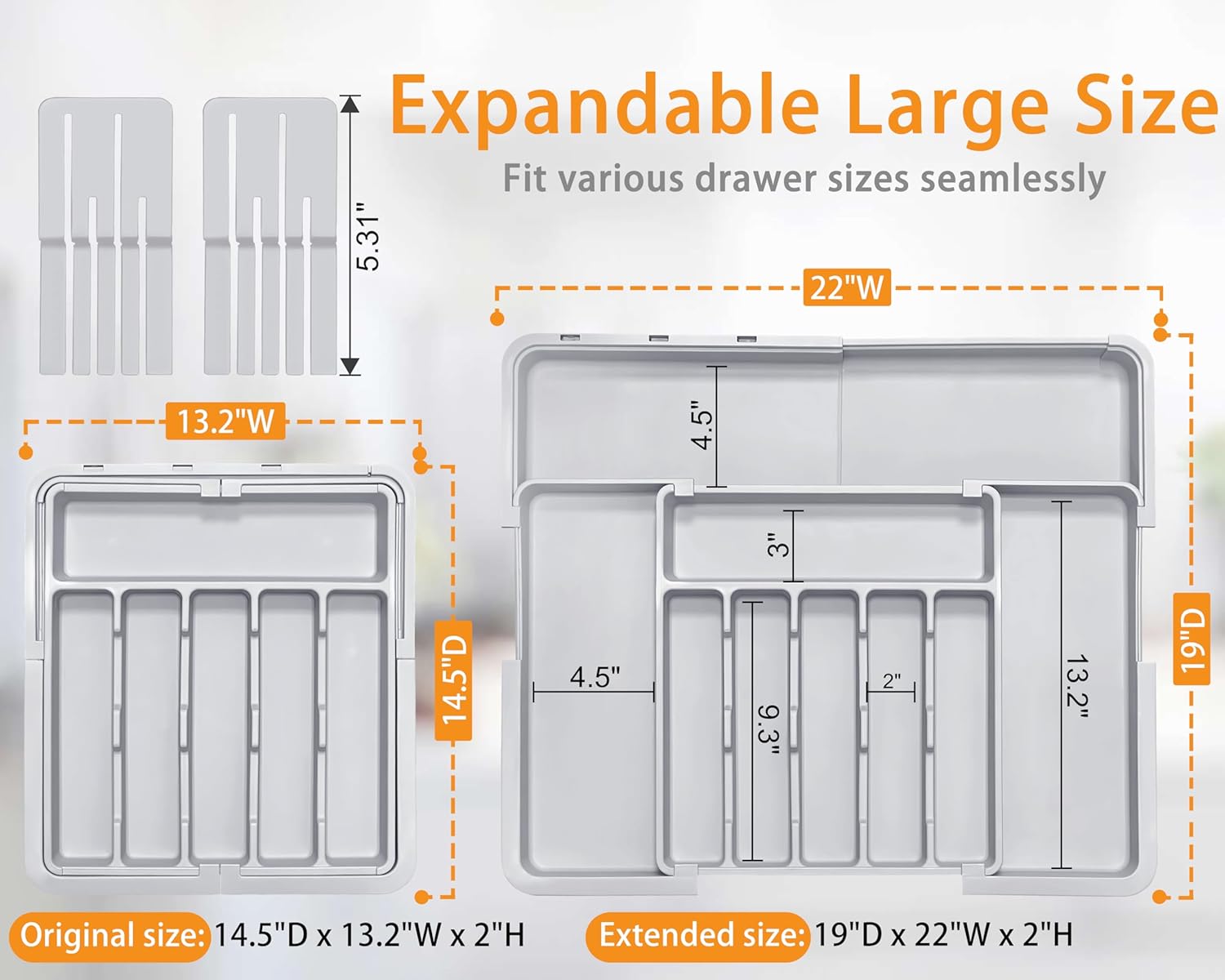 Homecor Silverware Organizer - Expandable Large Kitchen Drawer Organizer Utensil Organizer with 2 Removable Knife Blocks & 2 PACK Acrylic Straw Holder for Cabinet Door