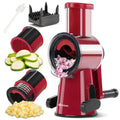 KEOUKE Hand Crank Vegetable Chopper & Slicer Red - 2 in 1 Manual Vegetable Cutter with Cleaning Tools, Non-Slip Suction Base, Safety Pusher, Labor-Saving, for Potato, Carrot, Onion, etc