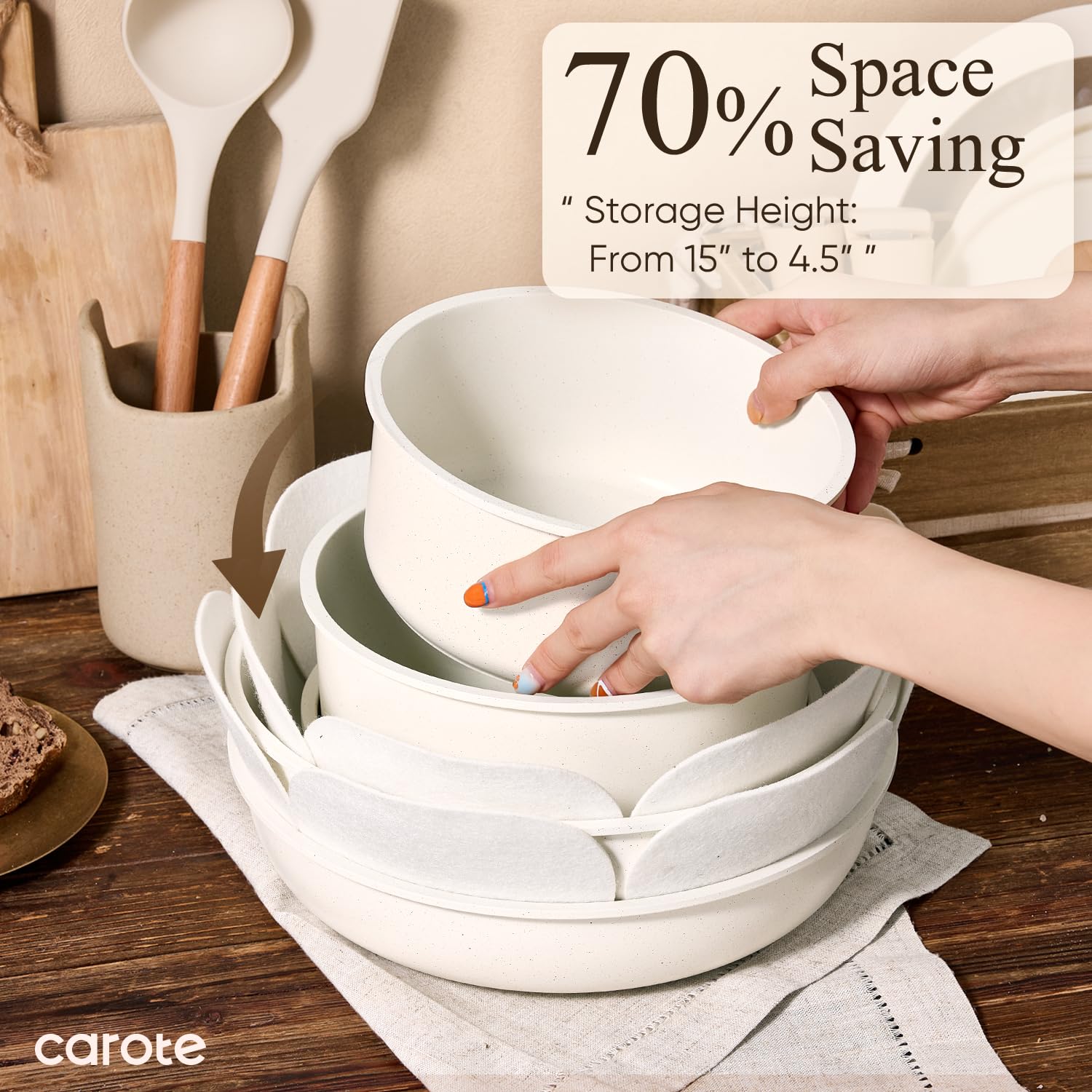 CAROTE 19pcs Pots and Pans Non Stick, Cookware Sets Detachable Handle, Induction Kitchen Pots and Pans,NonStick Cooking Set, Oven/Dishwasher/Fridge Safe, Space Saving