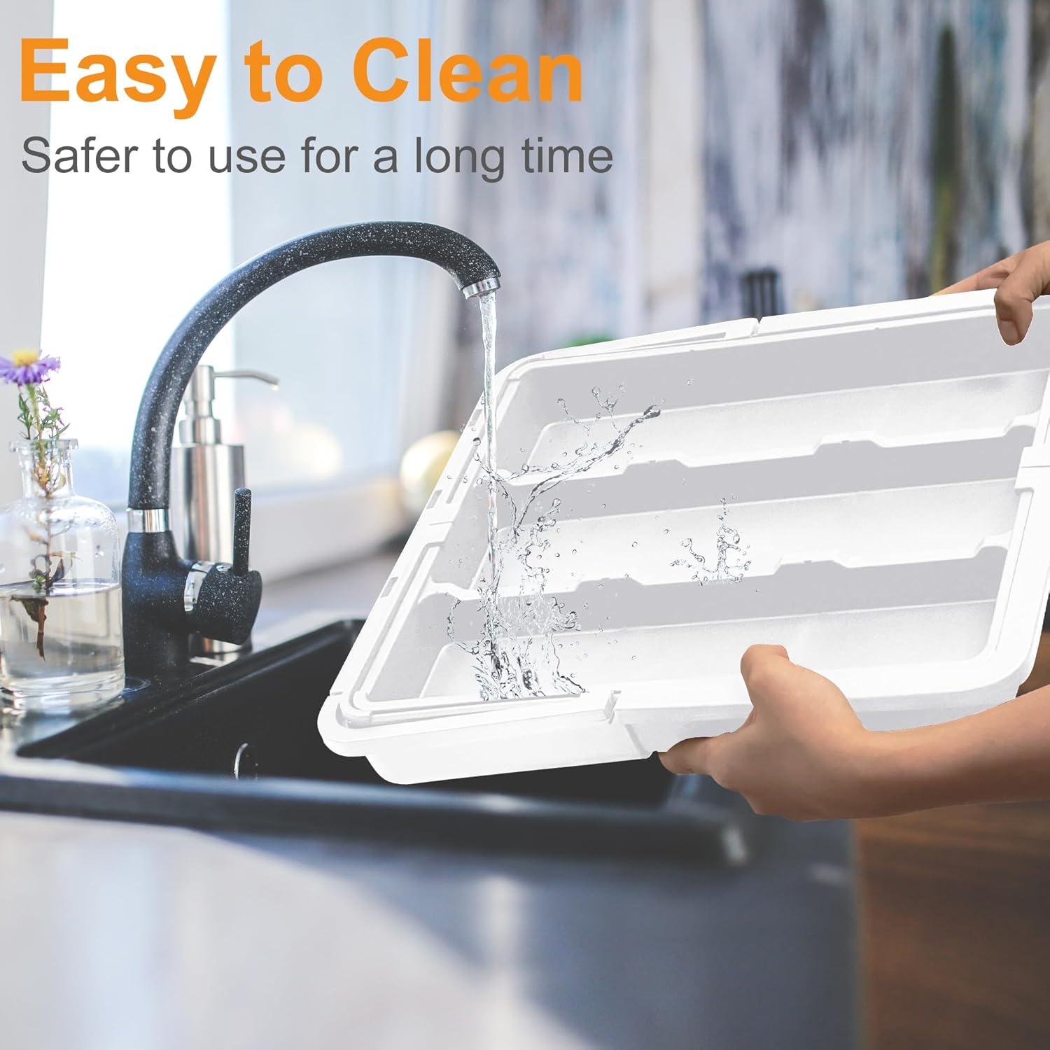 Homecor Kitchen Utensil Drawer Organizer, Large 22"x 19" Expandable Silverware Organizer with Removable Knife Block, Utensil Holder and Cutlery Tray, Kitchen Spatula Tools and Gadgets Storage, White