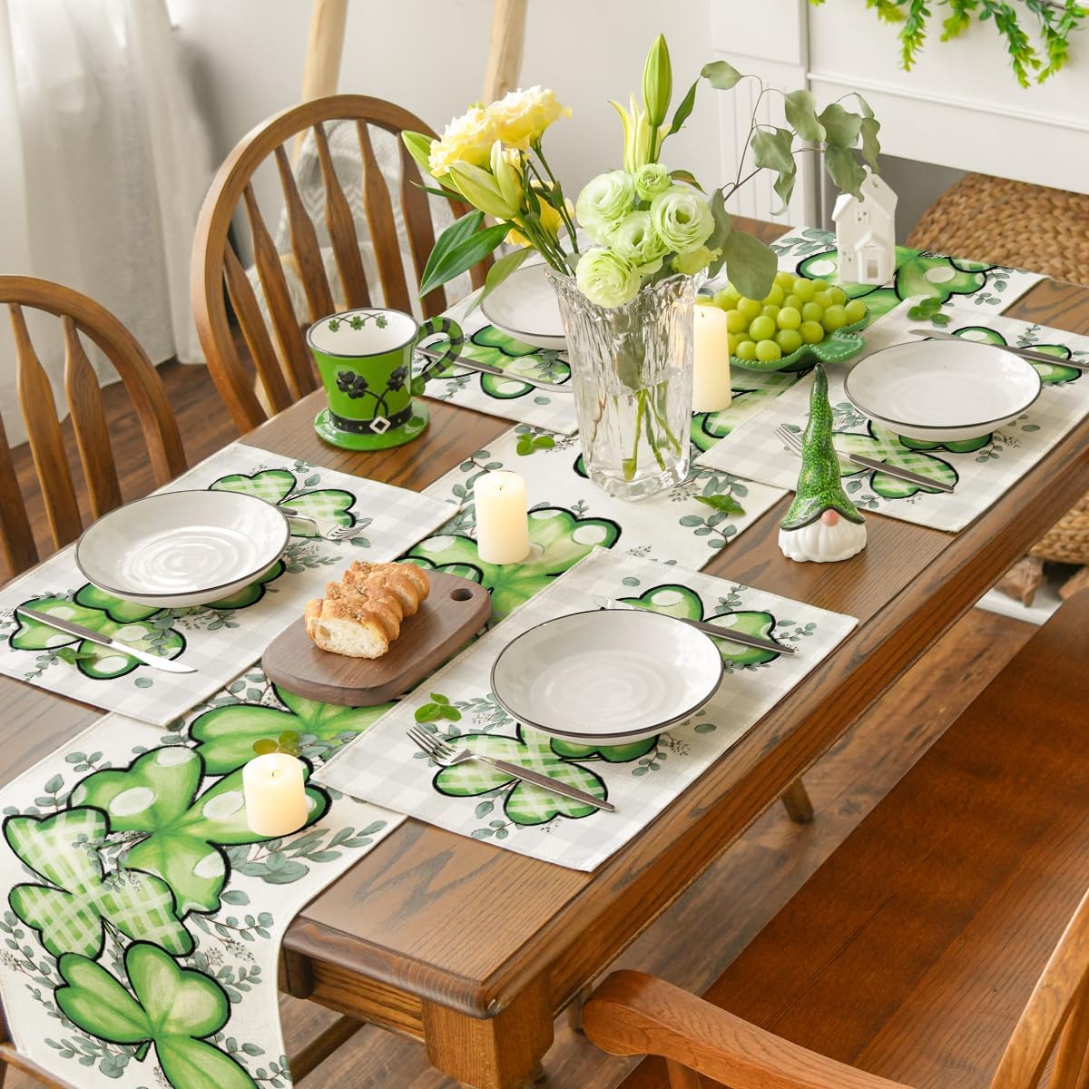 Artoid Mode Bufflao Plaid Shamrock St. Patrick's Day Placemats Set of 4, 12x18 Inch Seasonal Spring Table Mats for Party Kitchen Dining Decoration