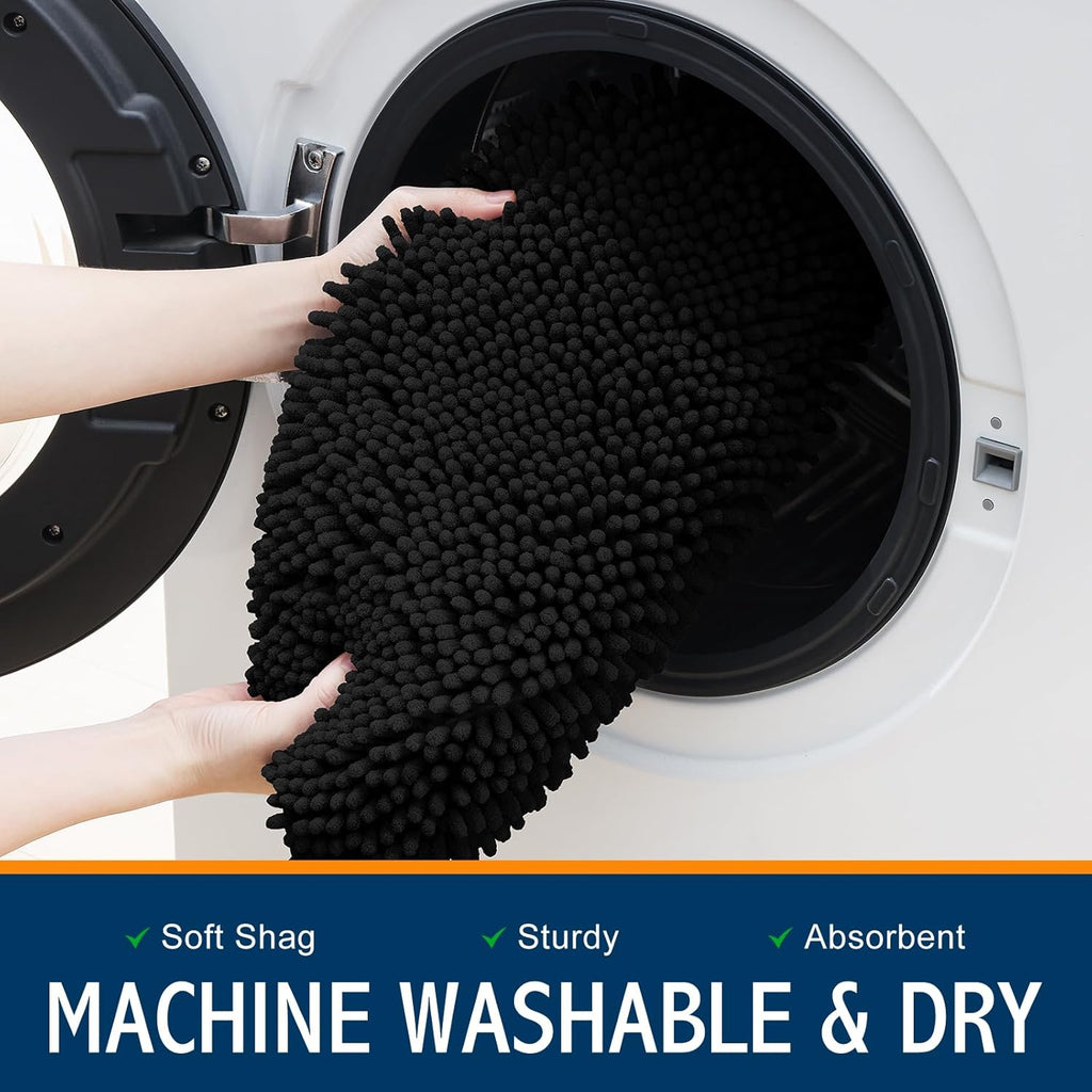 Smiry Soft Chenille Bathroom Toilet Lid Cover, Machine Washable Covers, 17.5x15, Fits Most Round, Elongated and Oblong Lids, Accessories Decor, Black