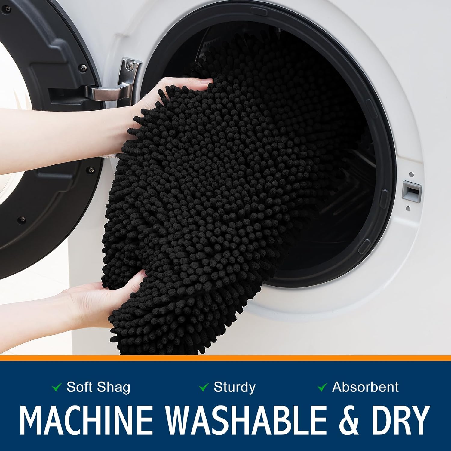 Smiry Soft Chenille Bathroom Toilet Lid Cover, Machine Washable Covers, 17.5x15, Fits Most Round, Elongated and Oblong Lids, Accessories Decor, Black