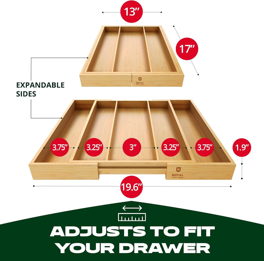 ROYAL CRAFT WOOD Bamboo Kitchen Drawer Organizer - Utensil Drawer Organizer