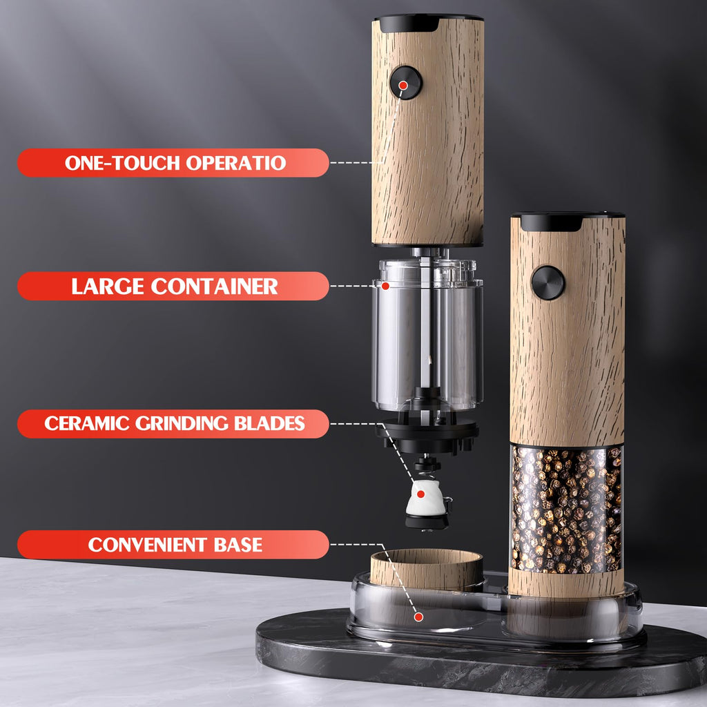 Electric Salt and Pepper Grinder Set Automatic Battery Pepper Mill Shakers Adjustable Coarseness Upgraded Larger Capacity with Led Home and Kitchen Appliances Birthday Gifts for Women Mom