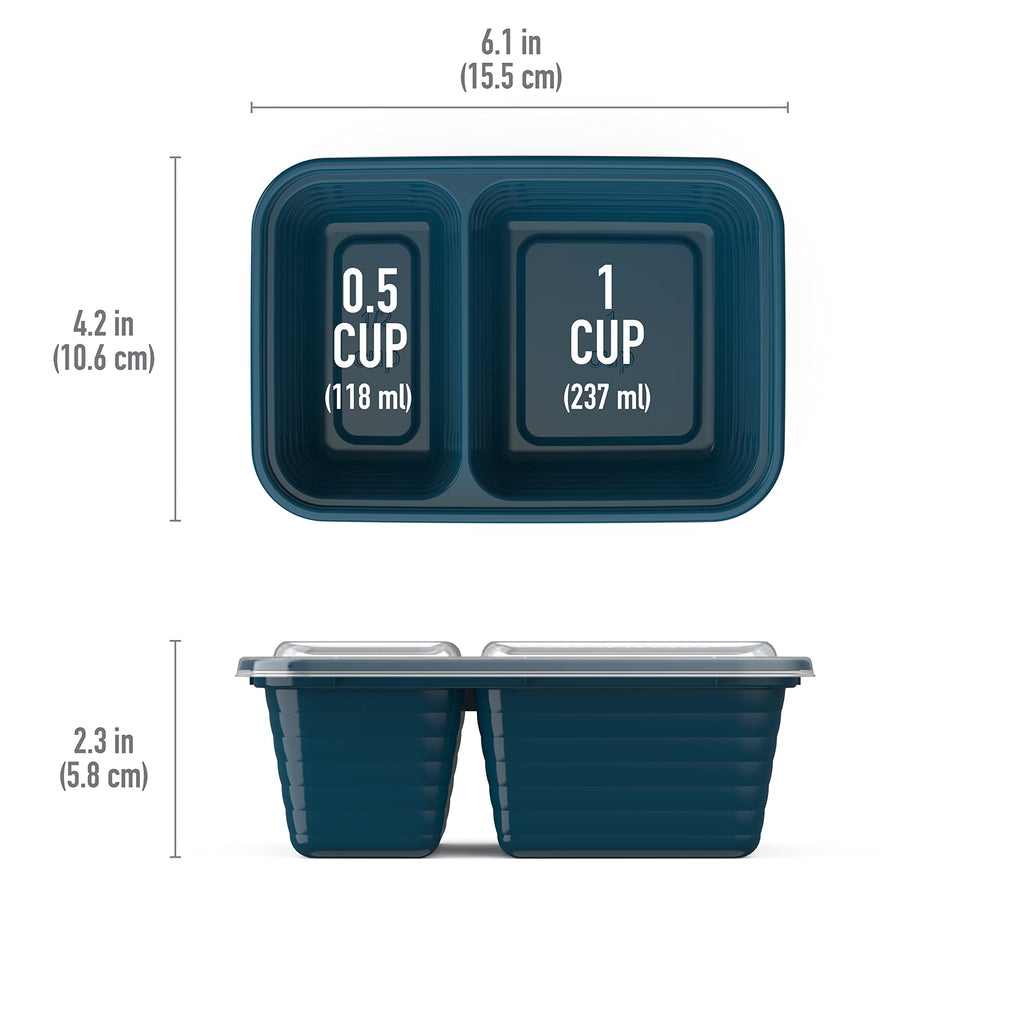 Bentgo Prep - 2-Compartment Snack Containers with Lids - Reusable, Microwaveable, Durable, PFAS & BPA-Free, Freezer, & Dishwasher-Safe Meal Prep Food Storage - 10 Trays & 10 Lids (Basil Glitter)