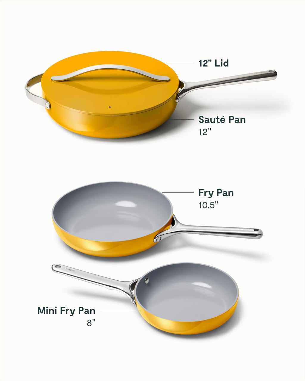 Caraway 4-Piece Fry Pan Set - Non-Stick Frying Pans (10.5” & 8”) & Non-Stick Sauté Pan - Non Toxic, PTFE & PFOA Free - Oven Safe & Compatible with All Stovetops (Gas, Electric & Induction) - Cream