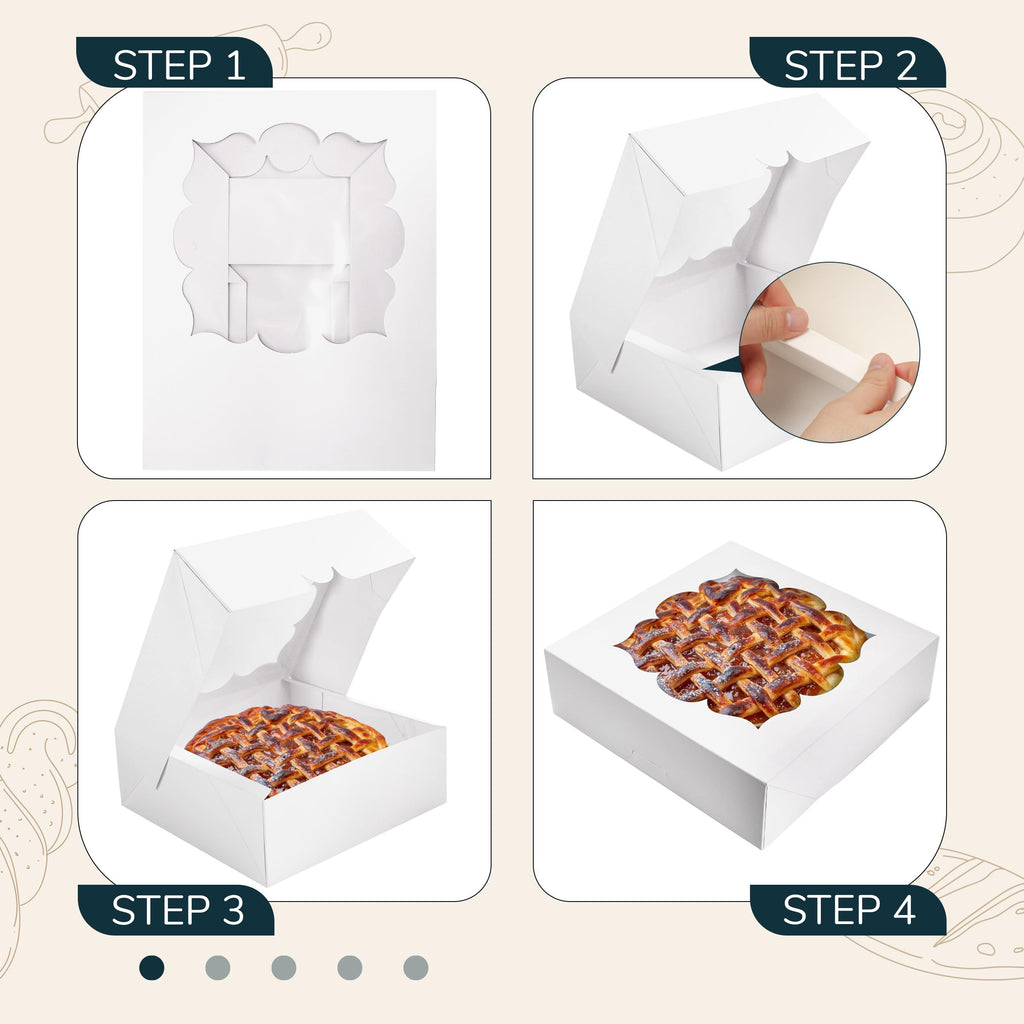 30 Pack Pie Boxes with Window 10x10x3 in Bakery Boxes Perfect for Pies, Cheesecake, Cookies, Muffins and Chocolate Covered Strawberries (Brown)