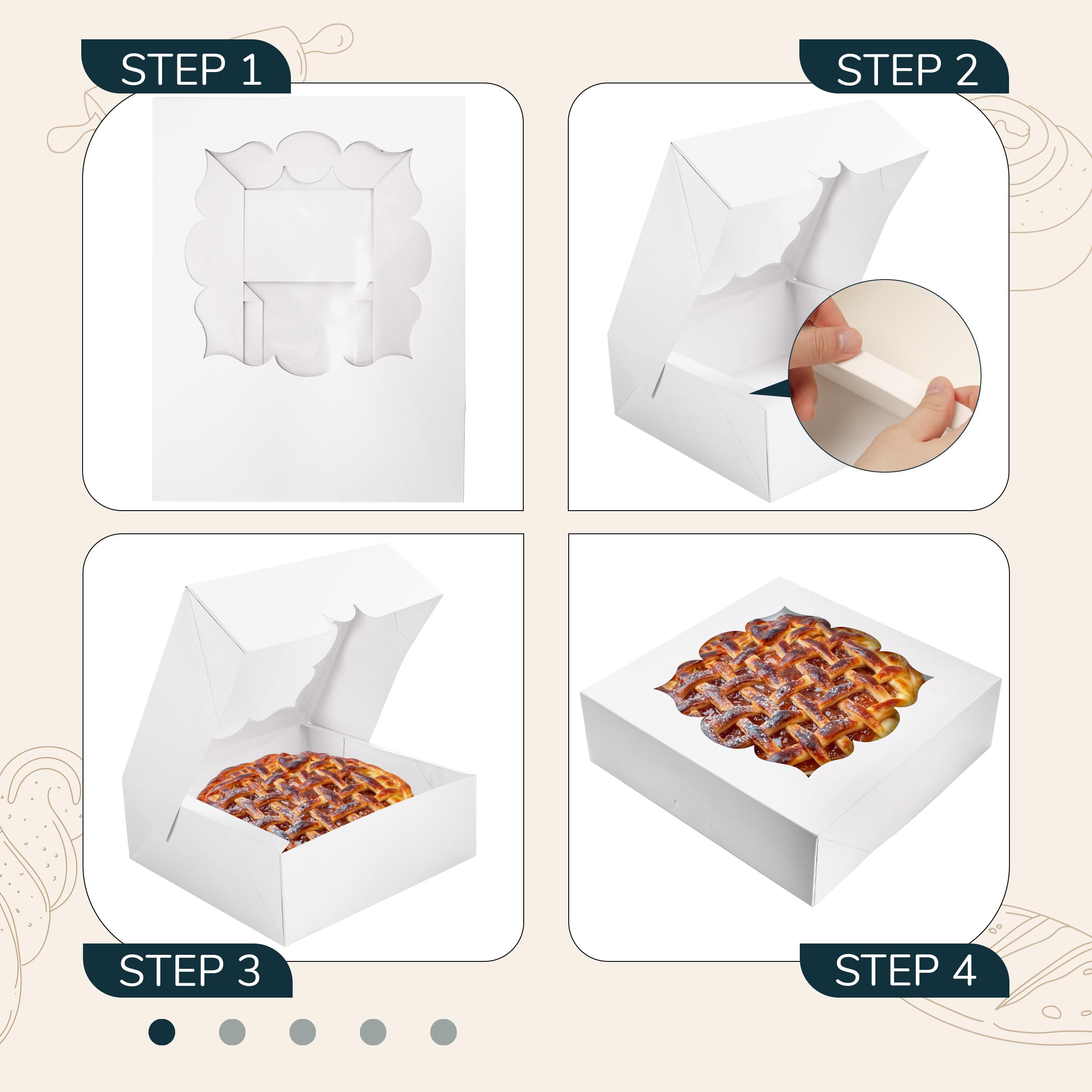 30 Pack Pie Boxes with Window 10x10x3 in Bakery Boxes Perfect for Pies, Cheesecake, Cookies, Muffins and Chocolate Covered Strawberries (Brown)