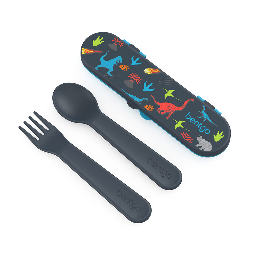 Bentgo Kids Utensil Set - Reusable Plastic Fork, Spoon & Storage Case BPA-Free Materials, Easy-Grip Handles, Dishwasher Safe Ideal for School Lunch, Travel, Outdoors (Rainbows and Butterflies)