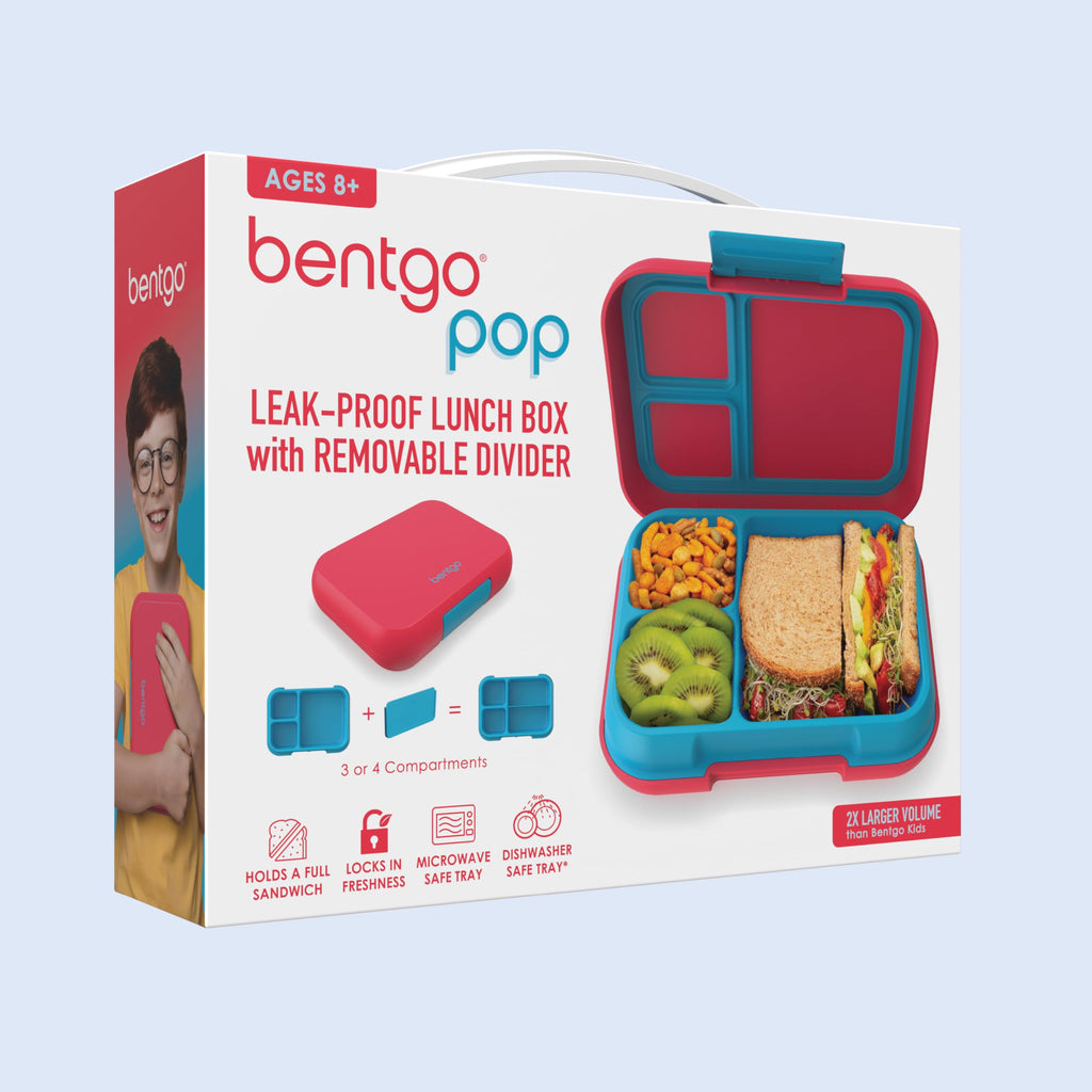 Bentgo Pop - Leak-Proof Lunch Box & Removable Divider for Ages 8+ & Teens - Lunch Container Holds 5 Cups of Food; 3-4 Compartments; Microwave/Dishwasher Safe; 2 Year Warranty (Navy Blue/Chartreuse)
