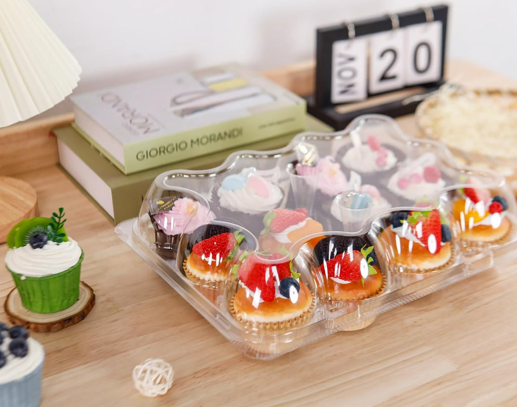 12 Count Cupcake Containers 12 Pack Cupcake Holders with Detachable Tall Dome Lids Clear Plastic Stackable Cupcake Boxes for 144 Cupcakes, BPA Free, Standard Size