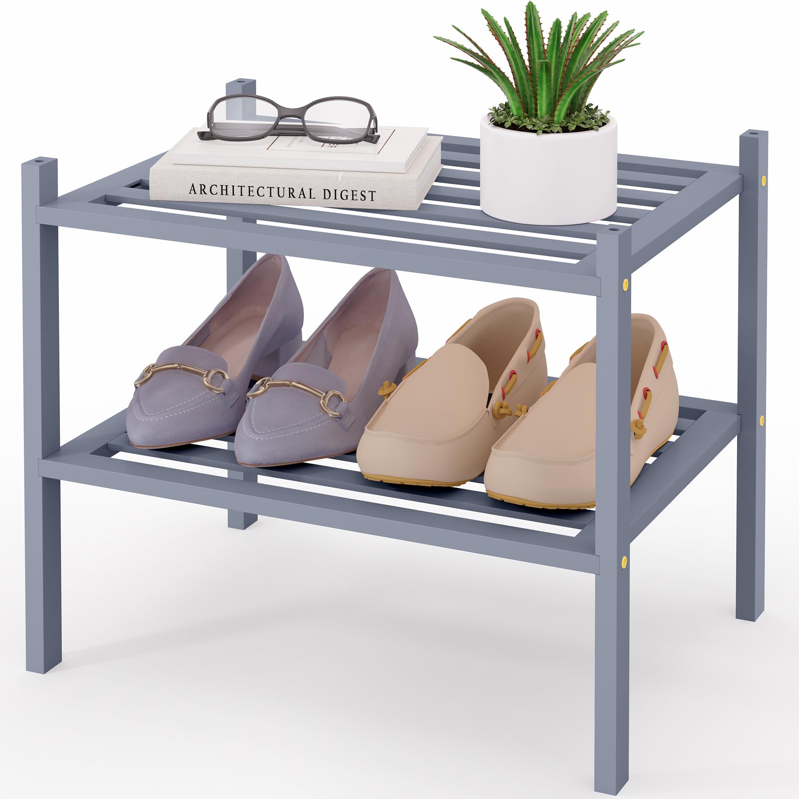 Smiry Bamboo Shoe Rack 3-Tier, Stackable Wooden Shoe Organizer for Entryway & Closet, Free Standing Wood Shoe Storage Shelf for Front Door & Small Spaces, Natural