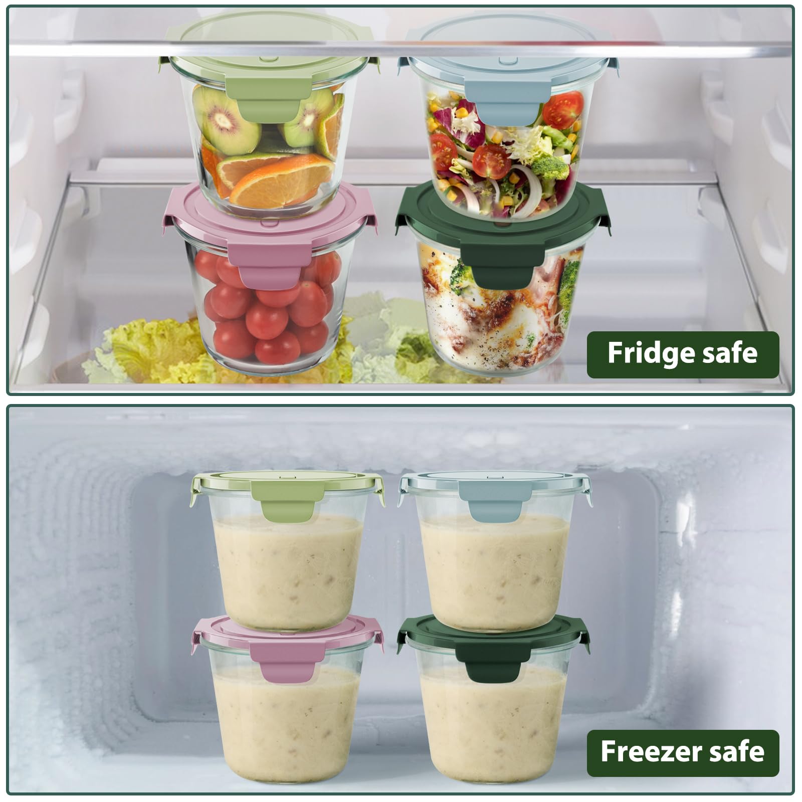 16oz Glass Meal Prep Containers, Airtight 2 Cup Glass Storage Containers with Lids, Heat-Resistant BPA-Free Borosilicate Glass Soup Container for Leftover, Microwave, Dishwasher&Freezer Safe (4 Packs)