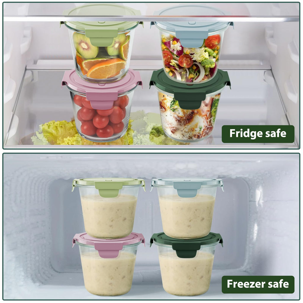 16oz Glass Meal Prep Containers, Airtight 2 Cup Glass Storage Containers with Lids, Heat-Resistant BPA-Free Borosilicate Glass Soup Container for Leftover, Microwave, Dishwasher&Freezer Safe (4 Packs)