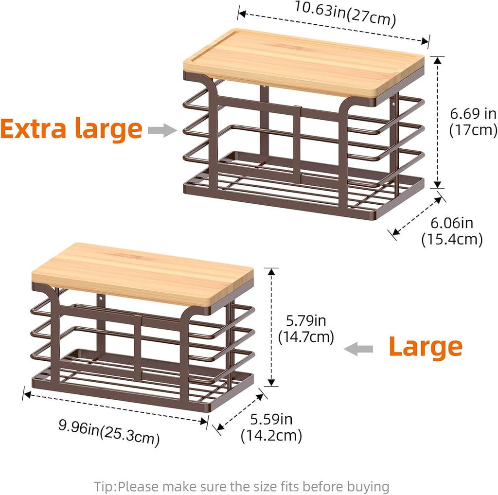 2 Pack Stackable Trash Bag Holder with Bamboo Top, 2025 Pro Wall Mount Laundry Room Organization, Djustable Hooks for Cabinet Door - Organizers in Kitchen/Pantry/Laundry Room, Brown