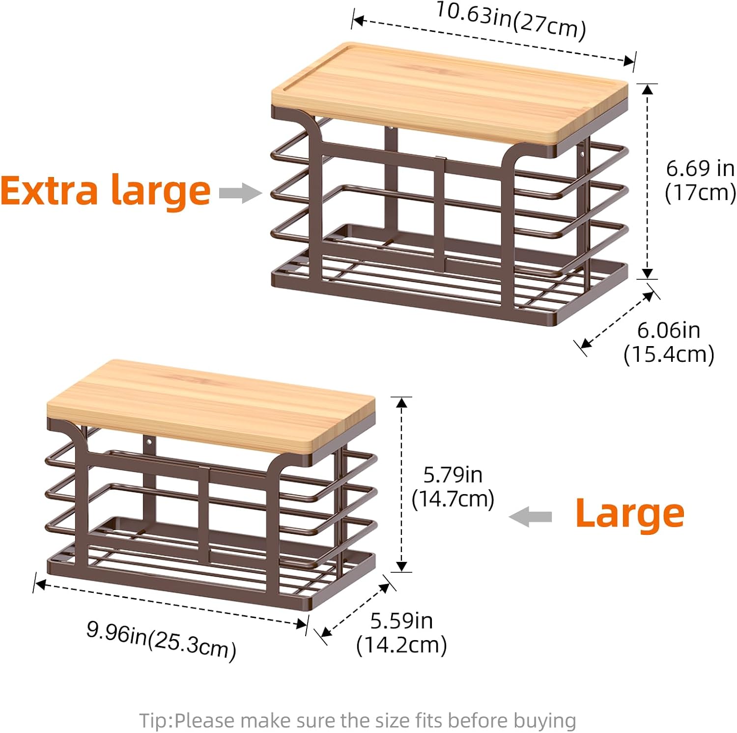 2 Pack Stackable Trash Bag Holder with Bamboo Top, 2025 Pro Wall Mount Laundry Room Organization, Djustable Hooks for Cabinet Door - Organizers in Kitchen/Pantry/Laundry Room, Brown