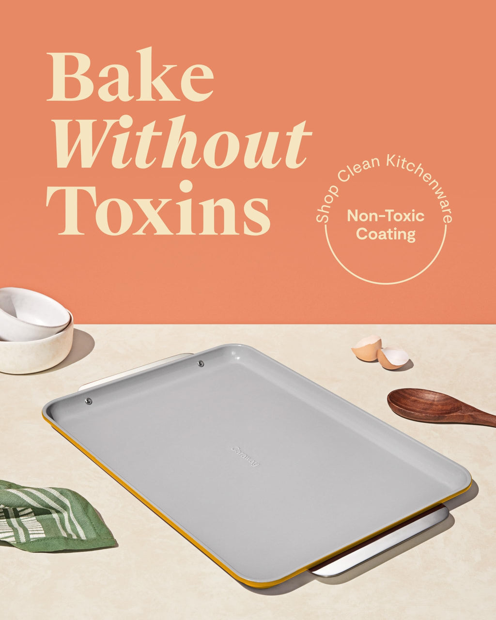 Caraway Nonstick Ceramic Small Baking Sheet (9x13”) – Non-Toxic, PTFE & PFOA Free – Oven Safe – Aluminized Steel Core – Mini Sheet Pan for Baking, Roasting & More - Cream