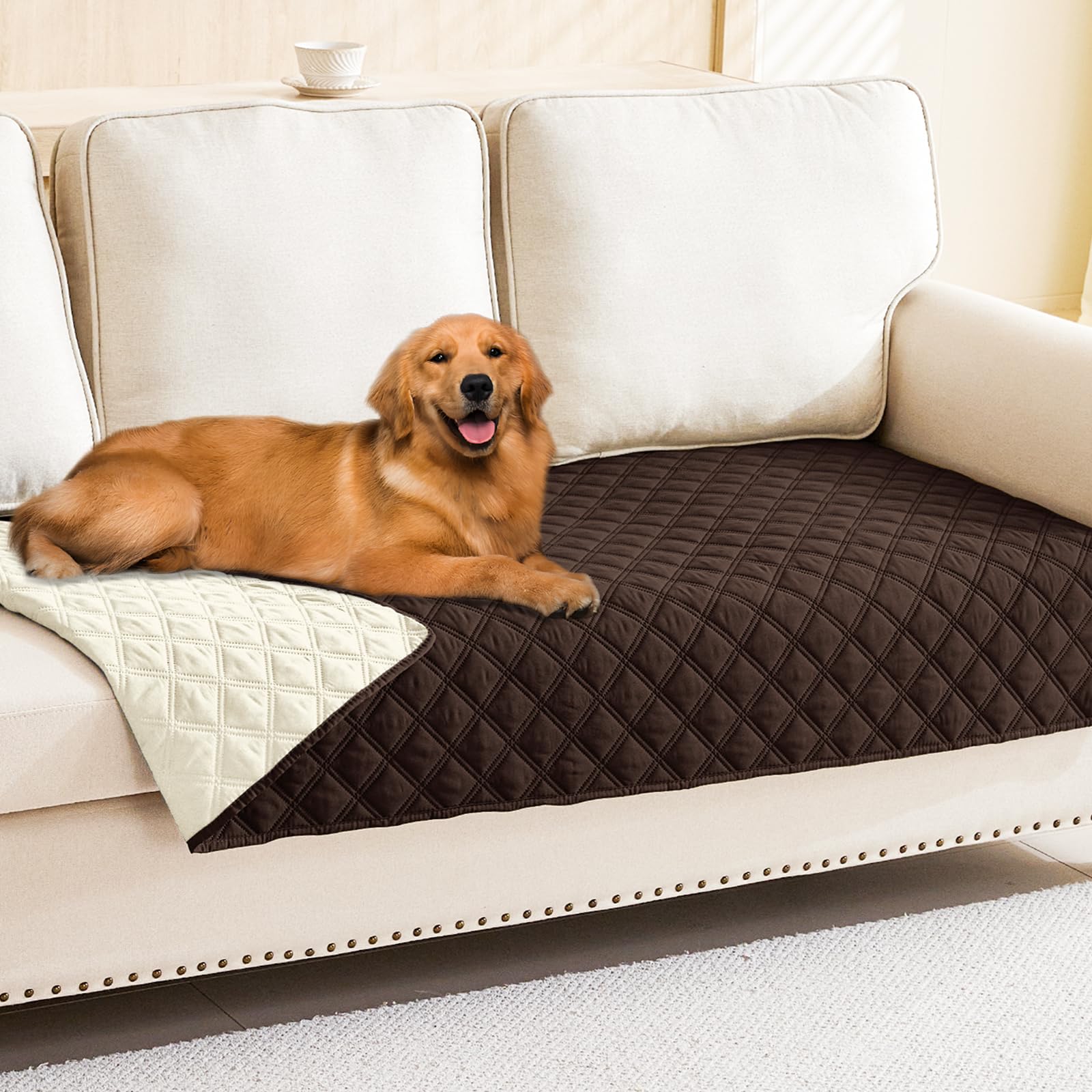 Smiry Waterproof Couch Covers for Dogs Washable, Reversible Pet Couch Covers for 3 Cushion Sofa Pet Friendly, Soft Sofa Furniture Protector for Dogs Cat Kids, Checkered (30"x70", Grey/Dark Grey)