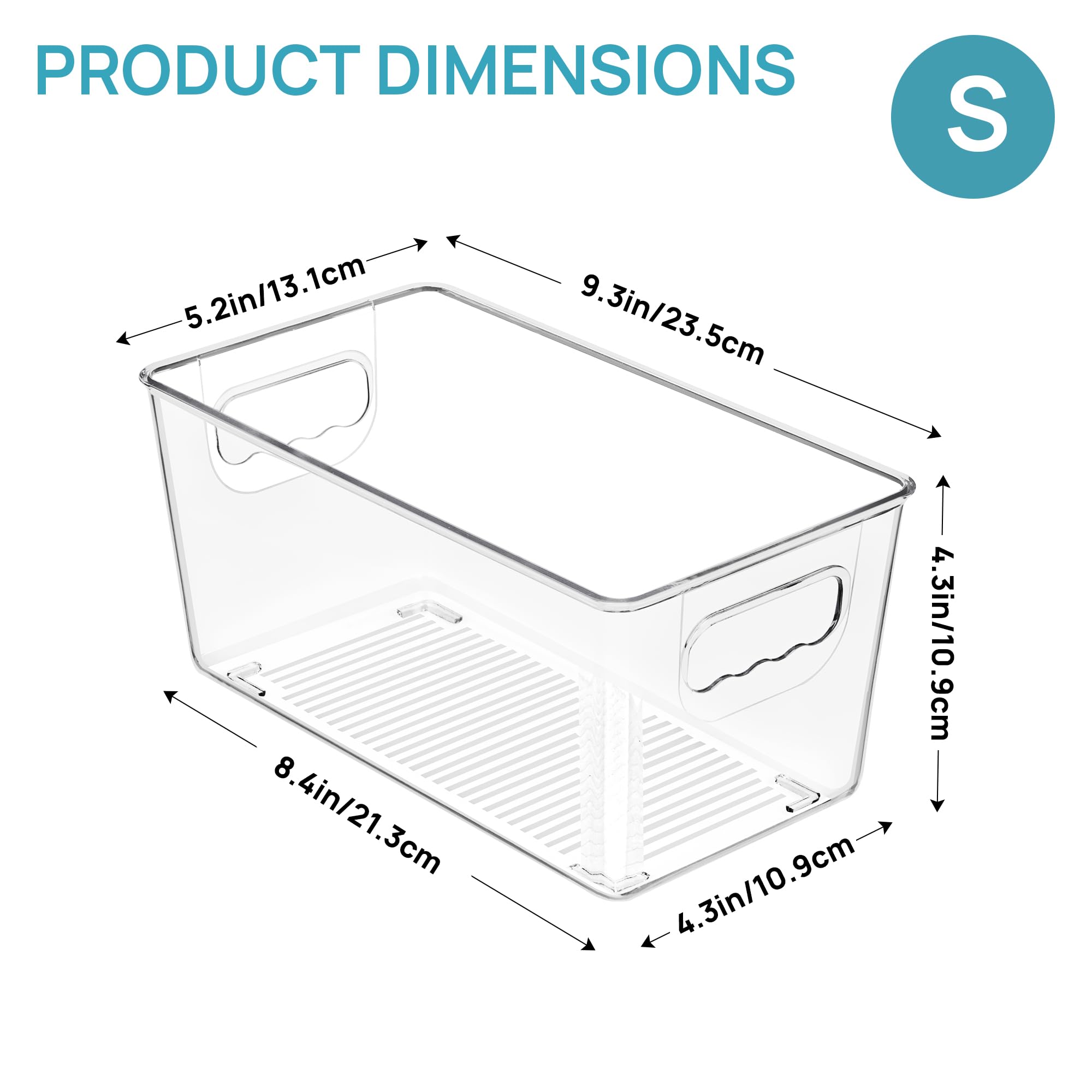 Vtopmart 6 PCS Clear Plastic Storage Bins, Pantry Organizer Containers with Handle for Refrigerator, Fridge, Cabinet, Kitchen, Countertops, Cupboard, Home Organization and Storage, XL