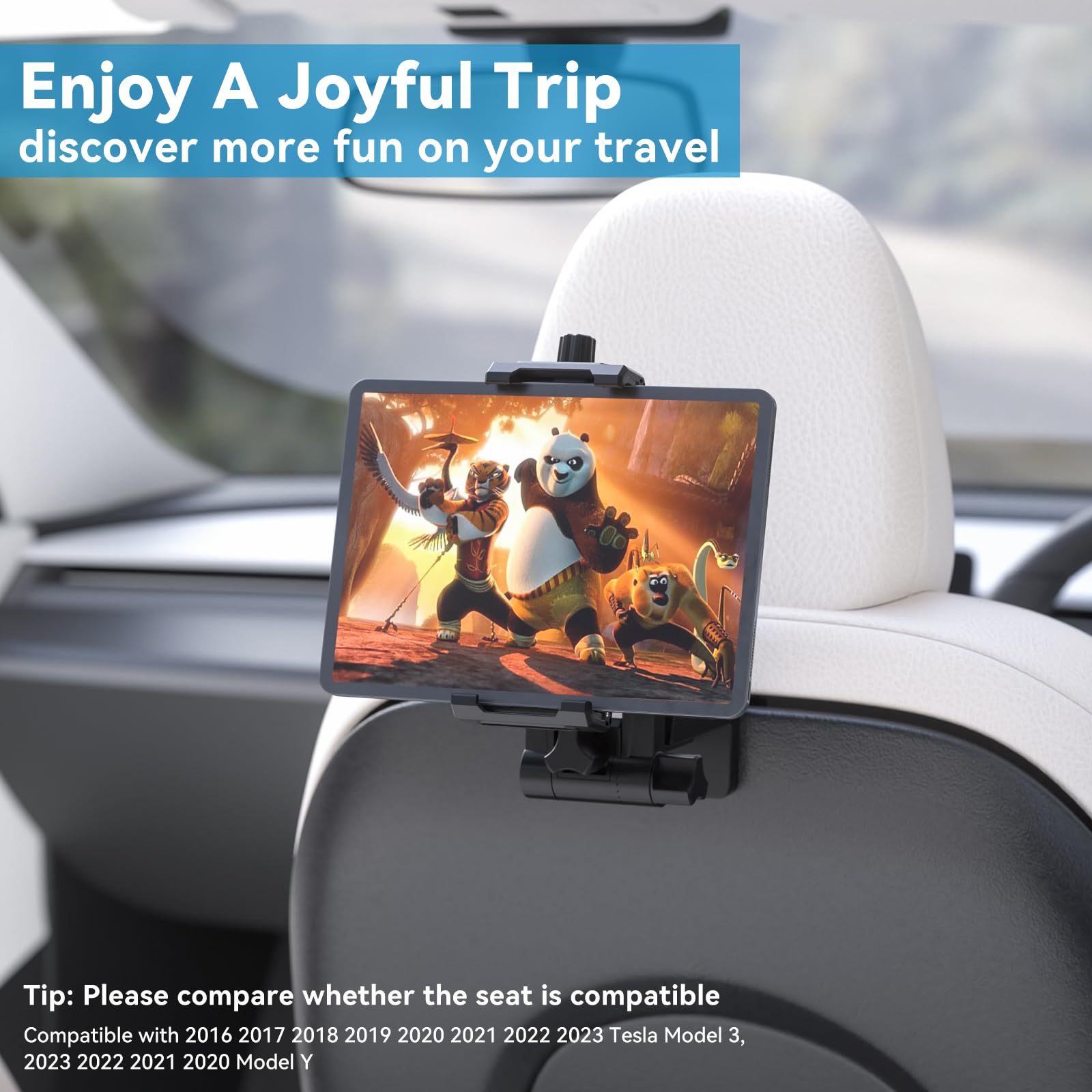KDD Airplane Tablet Holder Mount, Adjustable Travel Essentials iPad Phone Stand with 360 Degree Rotation, Portable Tesla Model 3/Y Car Headrest Mount Compatible with iPad, Cell Phone