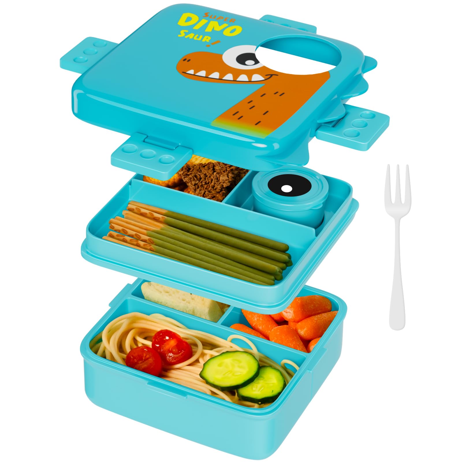 Freshmage Plastic Double-Layer Bento Box Container with 3 Compartments, Large Capacity Leakproof and BPA Free Bento Lunch Box, Durable,Drop-Proof, Dishwasher and Microwave Safe, Blue