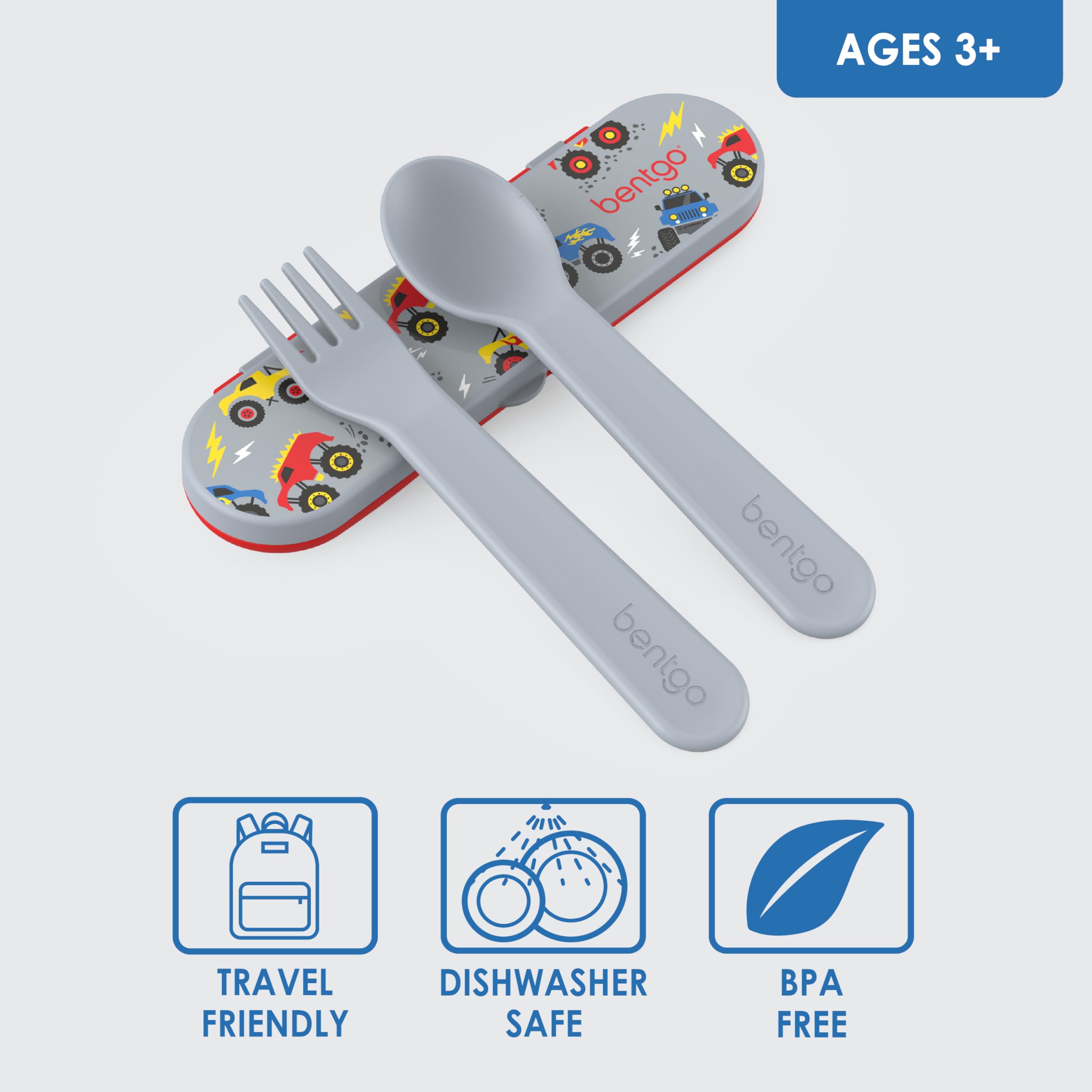 Bentgo Kids Utensil Set - Reusable Plastic Fork, Spoon & Storage Case BPA-Free Materials, Easy-Grip Handles, Dishwasher Safe Ideal for School Lunch, Travel, Outdoors (Rainbows and Butterflies)