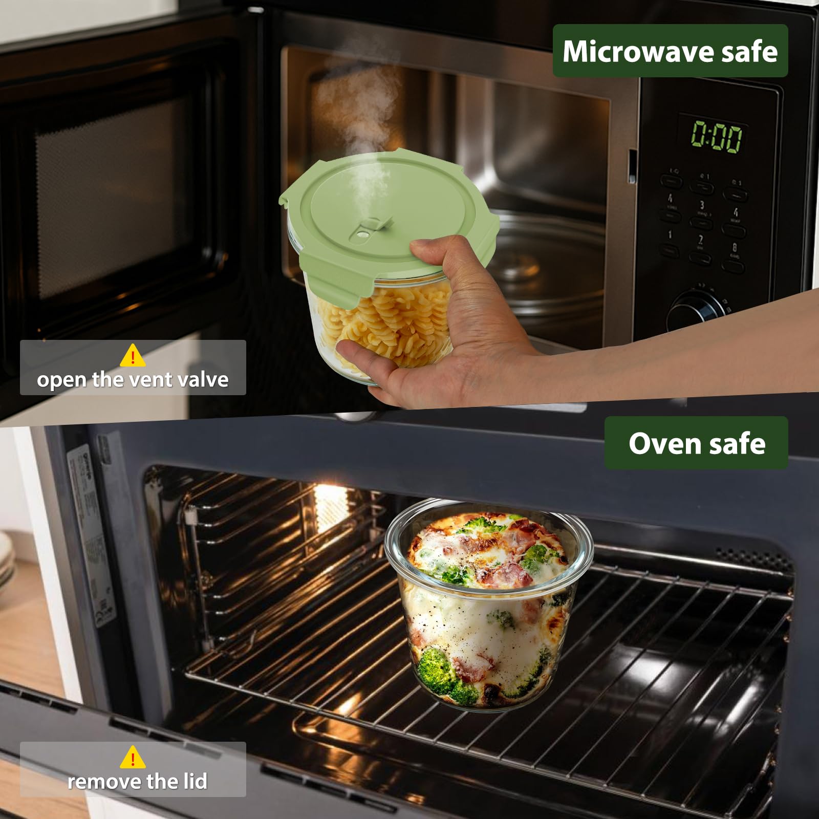 16oz Glass Meal Prep Containers, Airtight 2 Cup Glass Storage Containers with Lids, Heat-Resistant BPA-Free Borosilicate Glass Soup Container for Leftover, Microwave, Dishwasher&Freezer Safe (4 Packs)