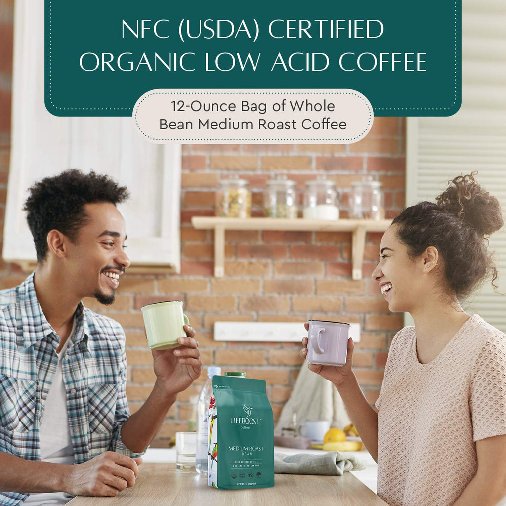 Lifeboost Dark Organic Coffee Beans - Single Origin Non-GMO Dark Roast Low Acid Coffee Beans - Third Party Tested For Mycotoxins & Pesticides - Whole Bean - 12 Ounces
