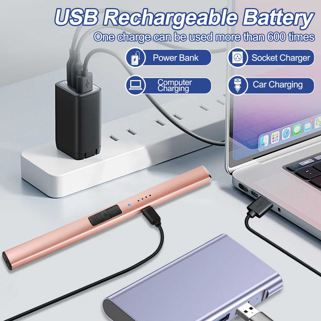 Electric Candle Lighter Rechargeable USB: Mothers Day Birthday Gifts for Mom Women Her Windproof Flameless Dual Arc Camping Kitchen Lighters for Candle Safety Lock Christmas Stocking Stuffers
