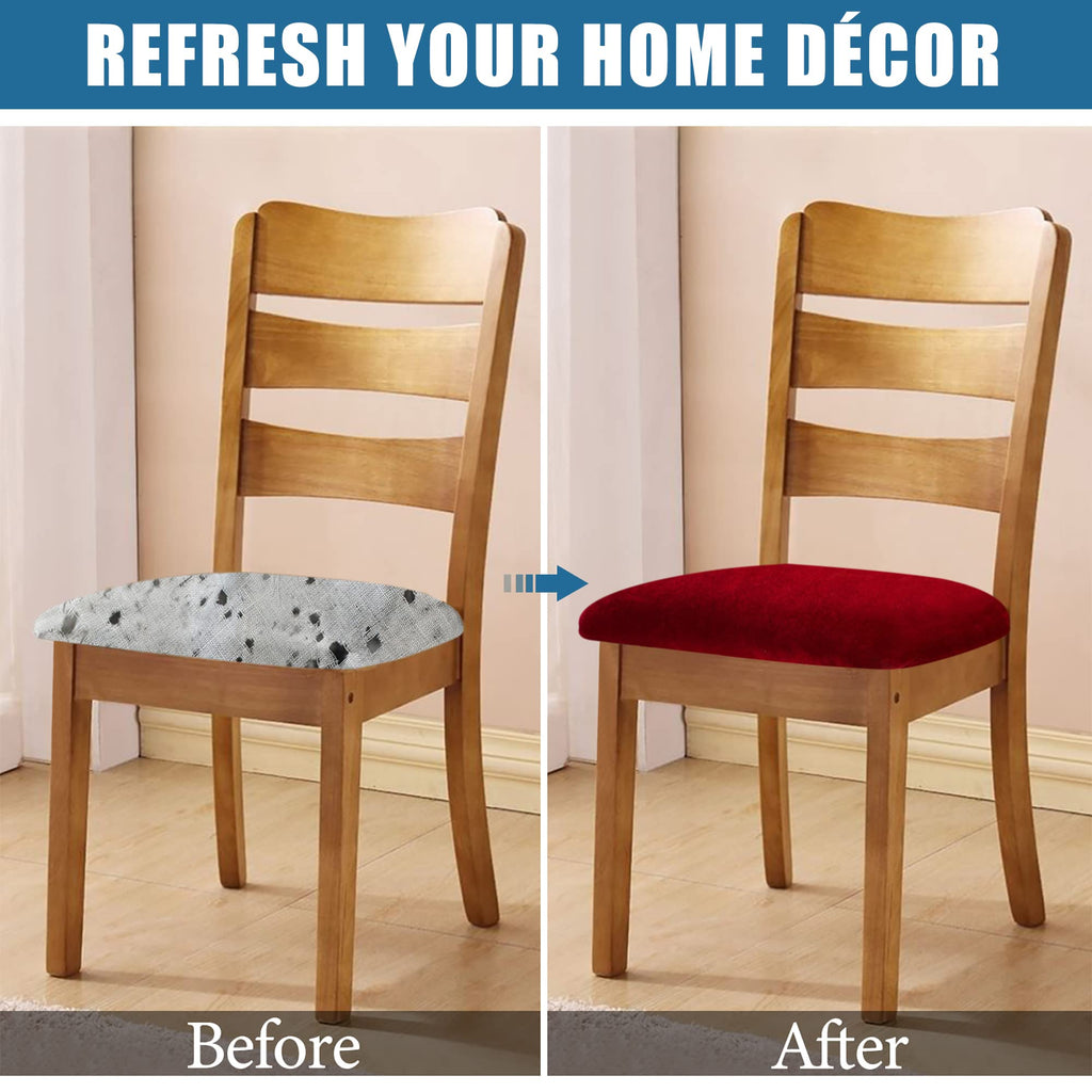 Smiry Velvet Seat Covers for Dining Room Chair Set of 4, Stretch Fit Removable Washable Chair Seat Cushion Protector Slipcovers with Ties, Black