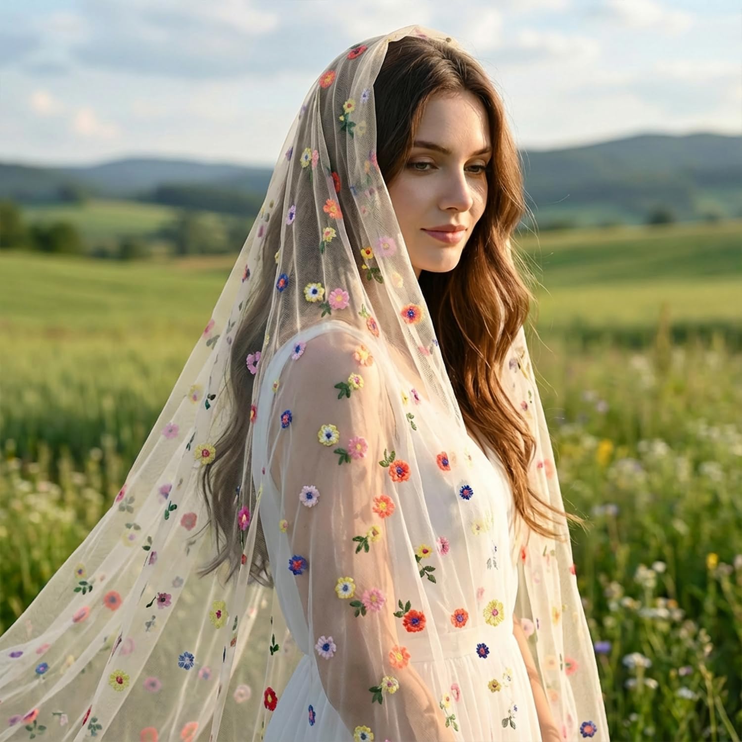 Artoid Mode Champagne Embroidery Daisy Gauze Table Runner 120 Inch 10FT, Seasonal Sheer Kitchen Dining Holiday Wedding Birthday Table Decor for Home Party