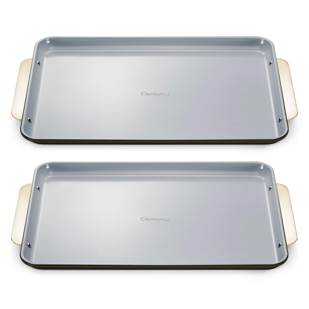 Caraway Non-Stick Ceramic Medium Baking Sheet Duo - Naturally Slick Ceramic Coating - Non-Toxic, PTFE & PFOA Free - Perfect for Baking, Roasting, and More - Medium (15" x 10") - Cream