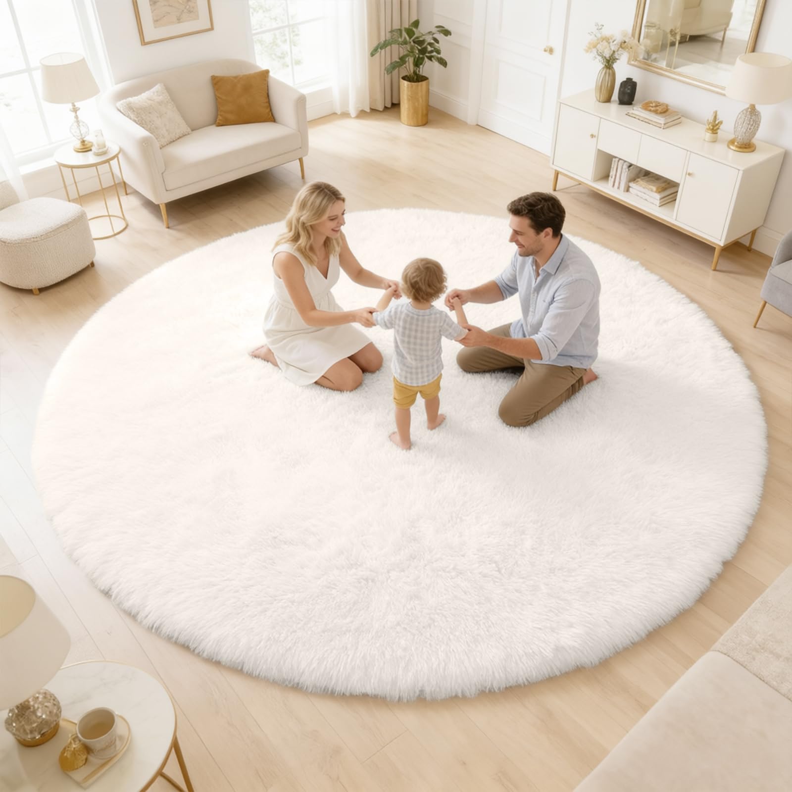 OLANLY Area Rugs for Living Room Bedroom, Machine Washable 4x5.9 ft Soft Fluffy Shaggy Bedside Rug, Indoor Floor Carpet for Kids Girls and Boys, Dorms, Nursery Rooms, Home Decor Aesthetic, Grey