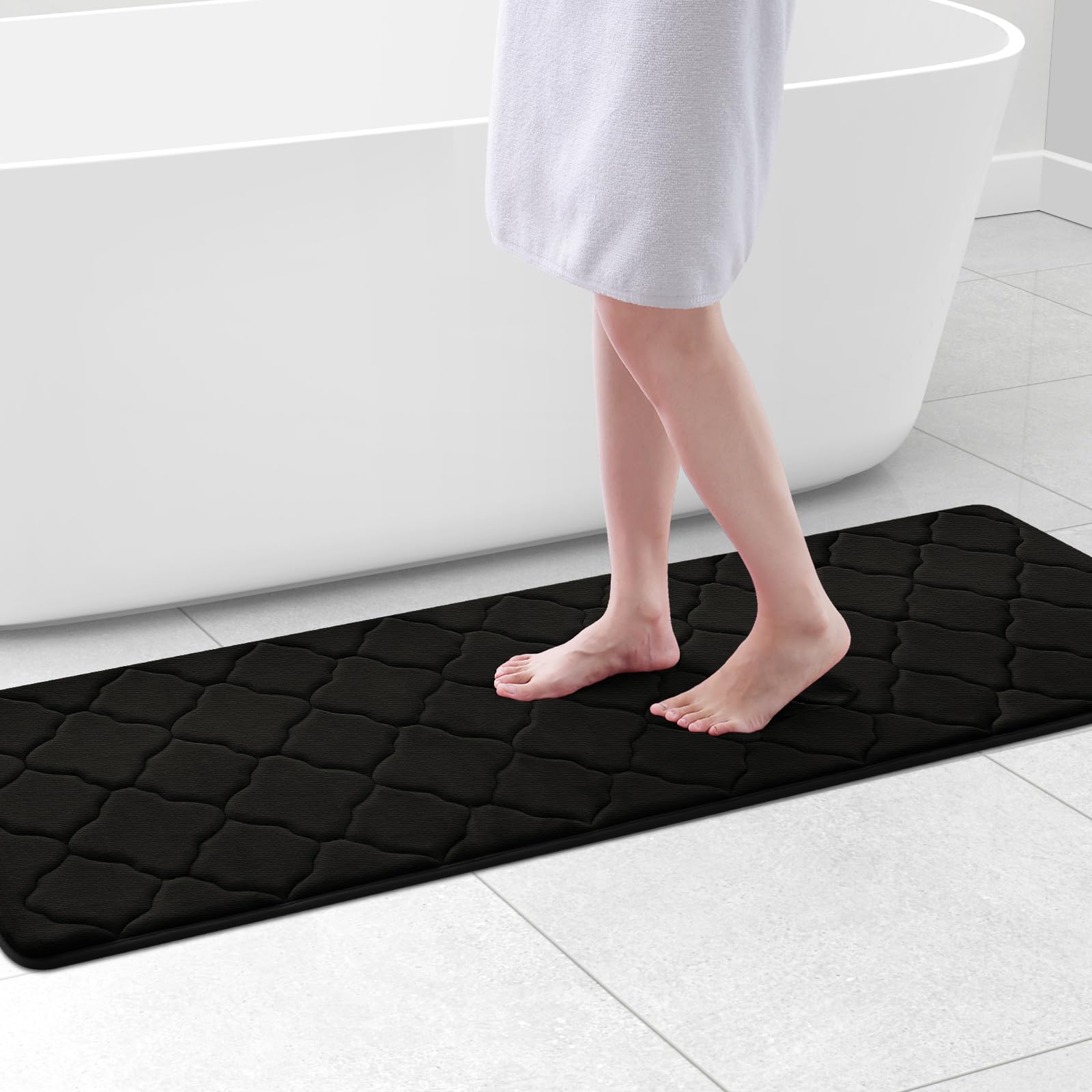 OLANLY Memory Foam Bath Mat Rug 24x16, Ultra Soft and Absorbent Bathroom Rugs, Non-Slip, Comfortable, Machine Washable Bath Carpet for Bathroom Floor, Tub, Shower and Home Decor Accessories, Black