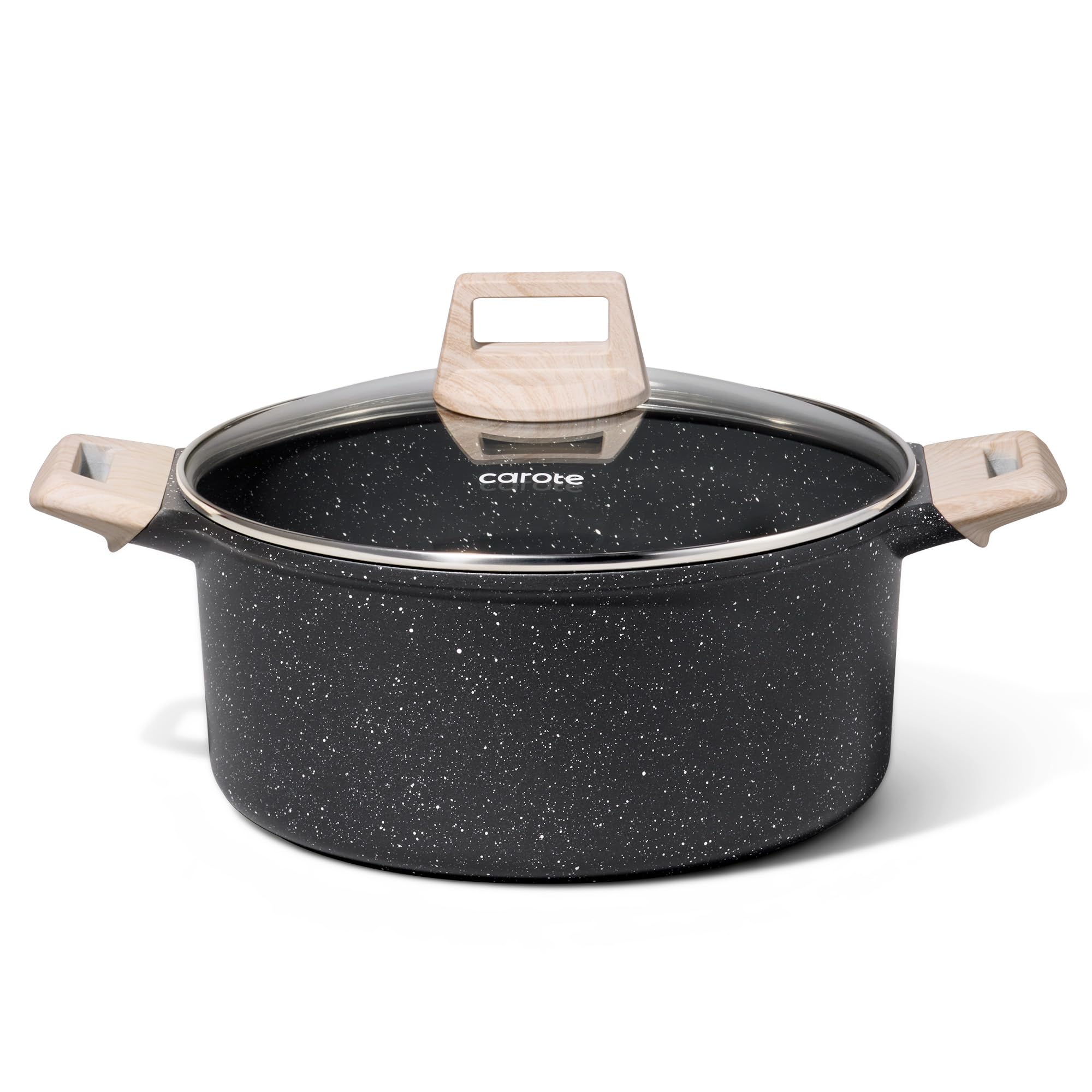 CAROTE 6 Qt Nonstick Stock Pot with Lid Soup Pot, 6 Quart Casserole with Lid, Easy to Clean Non Stick Cooking Pot Cookware PFOA Free, White Granite