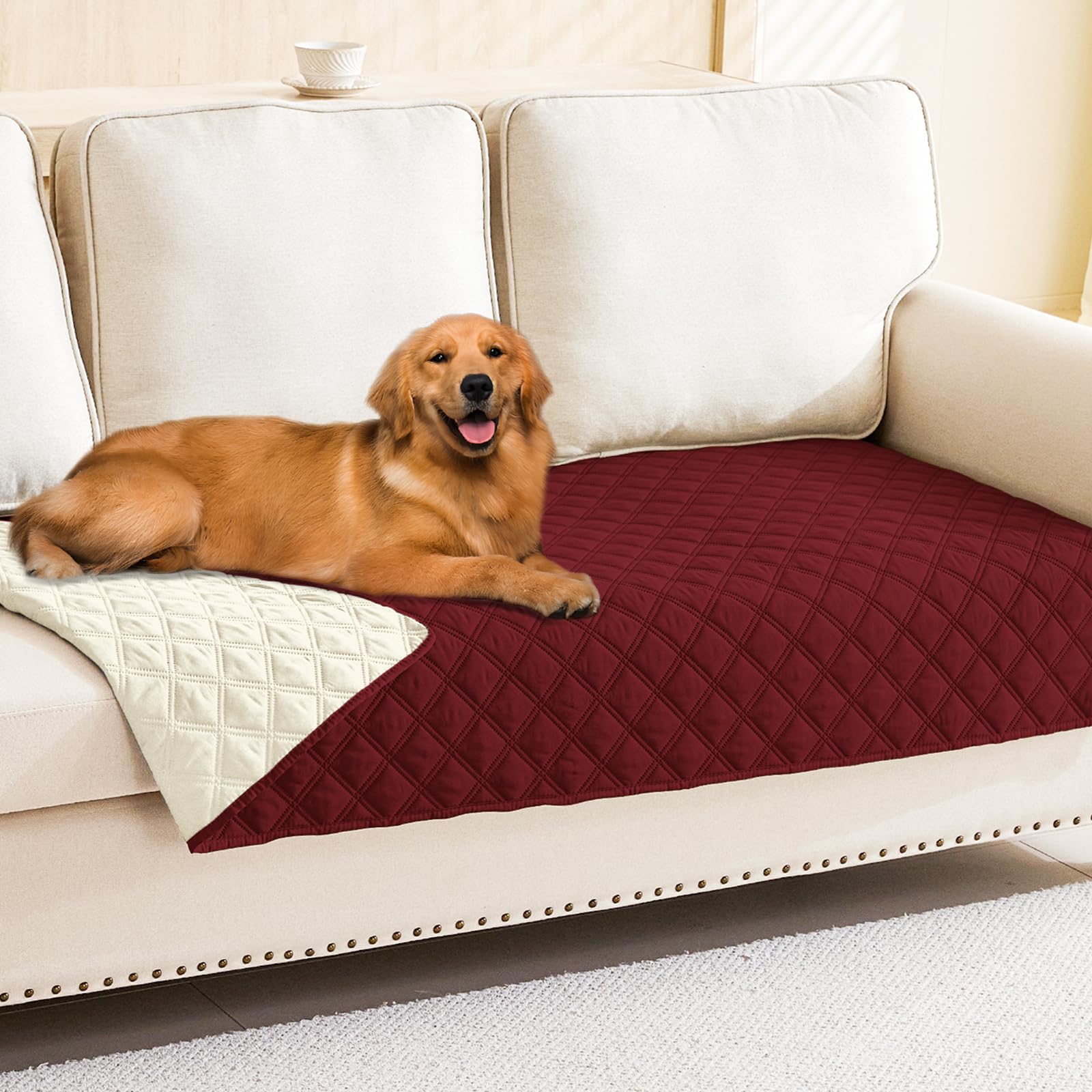 Smiry Waterproof Couch Covers for Dogs Washable, Reversible Pet Couch Covers for 3 Cushion Sofa Pet Friendly, Soft Sofa Furniture Protector for Dogs Cat Kids, Checkered (30"x70", Grey/Dark Grey)