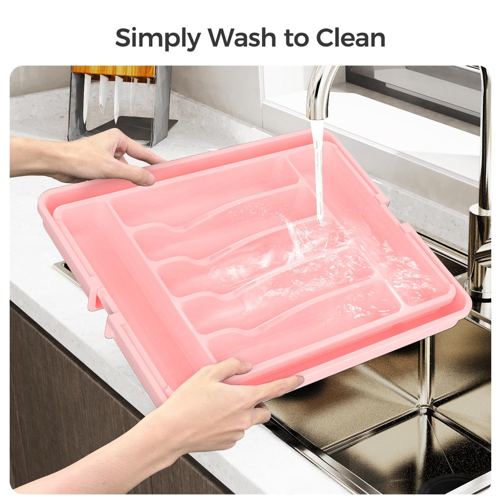 Extra Large Expandable Silverware Organizer, BPA-Free Food-Safe Cutlery Flatware Organizer, Kitchen Utensil Drawer Organizer, Adjustable Silverware Holder for Spoons Forks Knives, Black