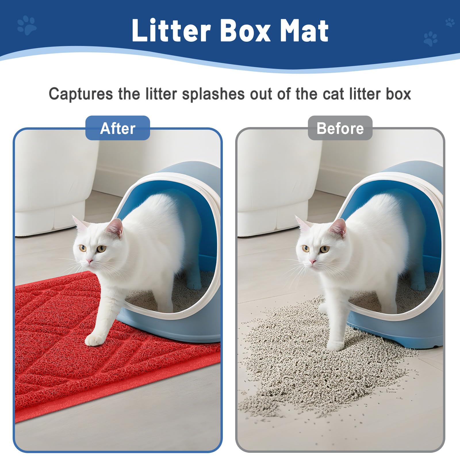 Smiry Cat Litter Box Mat 30x17, Non-Slip Water Resistant Litter Trapping Mat, Easy Clean Less Waste and Urine-Locking Cat Carpet for Indoor, Grey