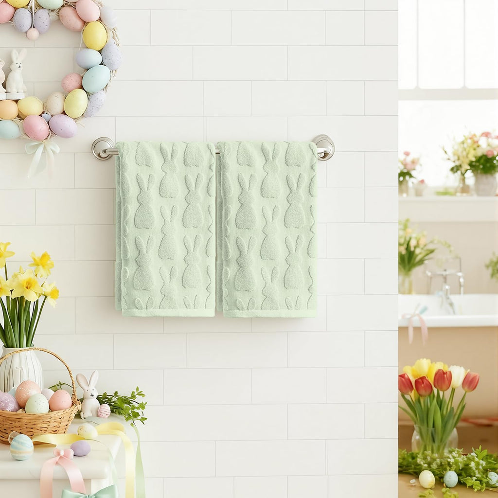 Artoid Mode 2 Pcs Beige 3D Rabbit Jacquard Easter Hand Towels for Bathroom, 100% Cotton Soft Absorbent Bathroom Decor Towels, 13.7 x 29.5 Inch